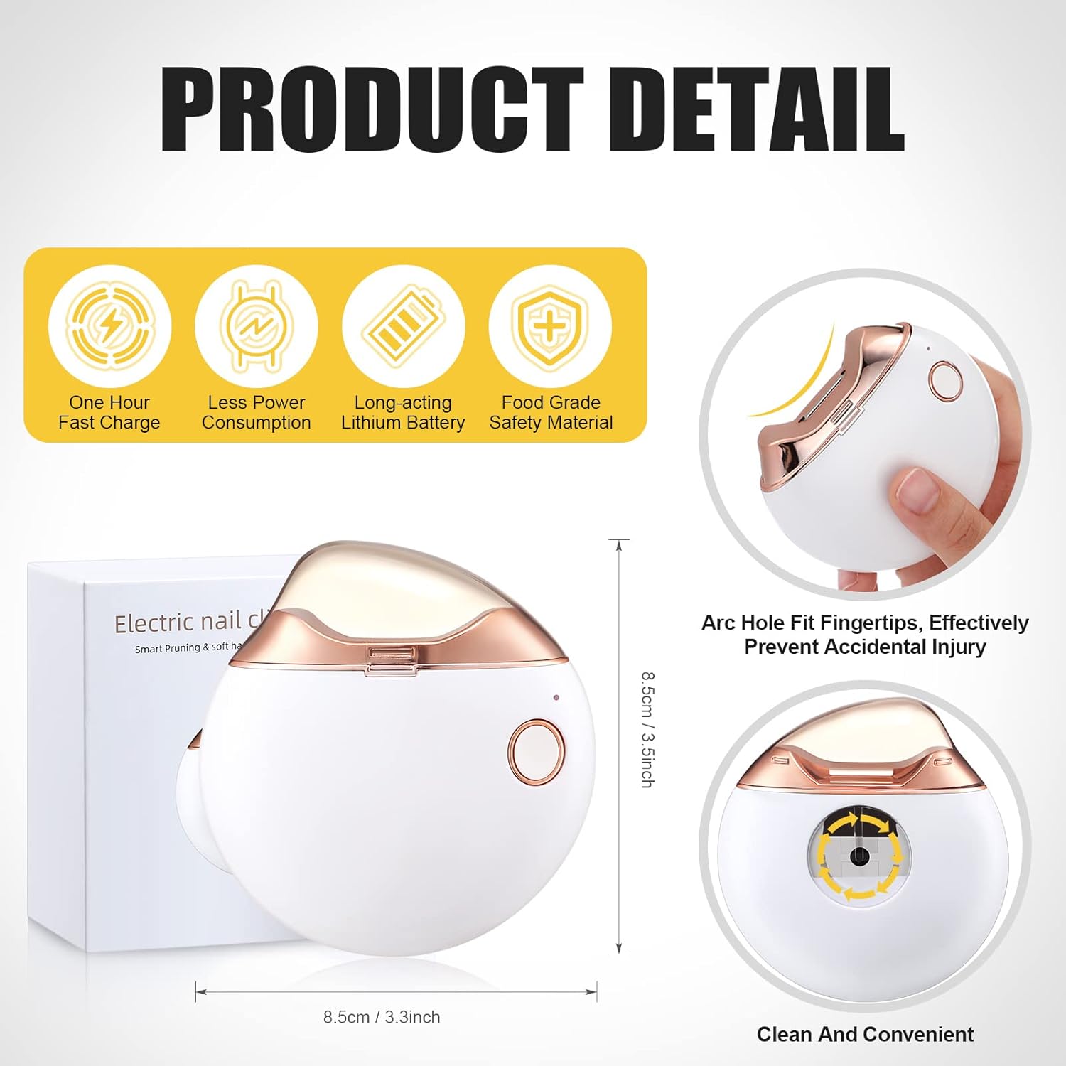 Minatee Automatic Nail Clipper, Electric Nail Clippers Safety Fingernail Cutter Nail Trimmer Scissors Gift for Caregivers, Elderly, Adults, Children, Care Communities(White) - Image 2