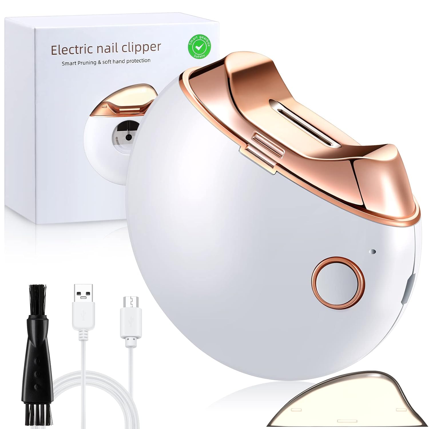 Minatee Automatic Nail Clipper, Electric Nail Clippers Safety Fingernail Cutter Nail Trimmer Scissors Gift for Caregivers, Elderly, Adults, Children, Care Communities(White)
