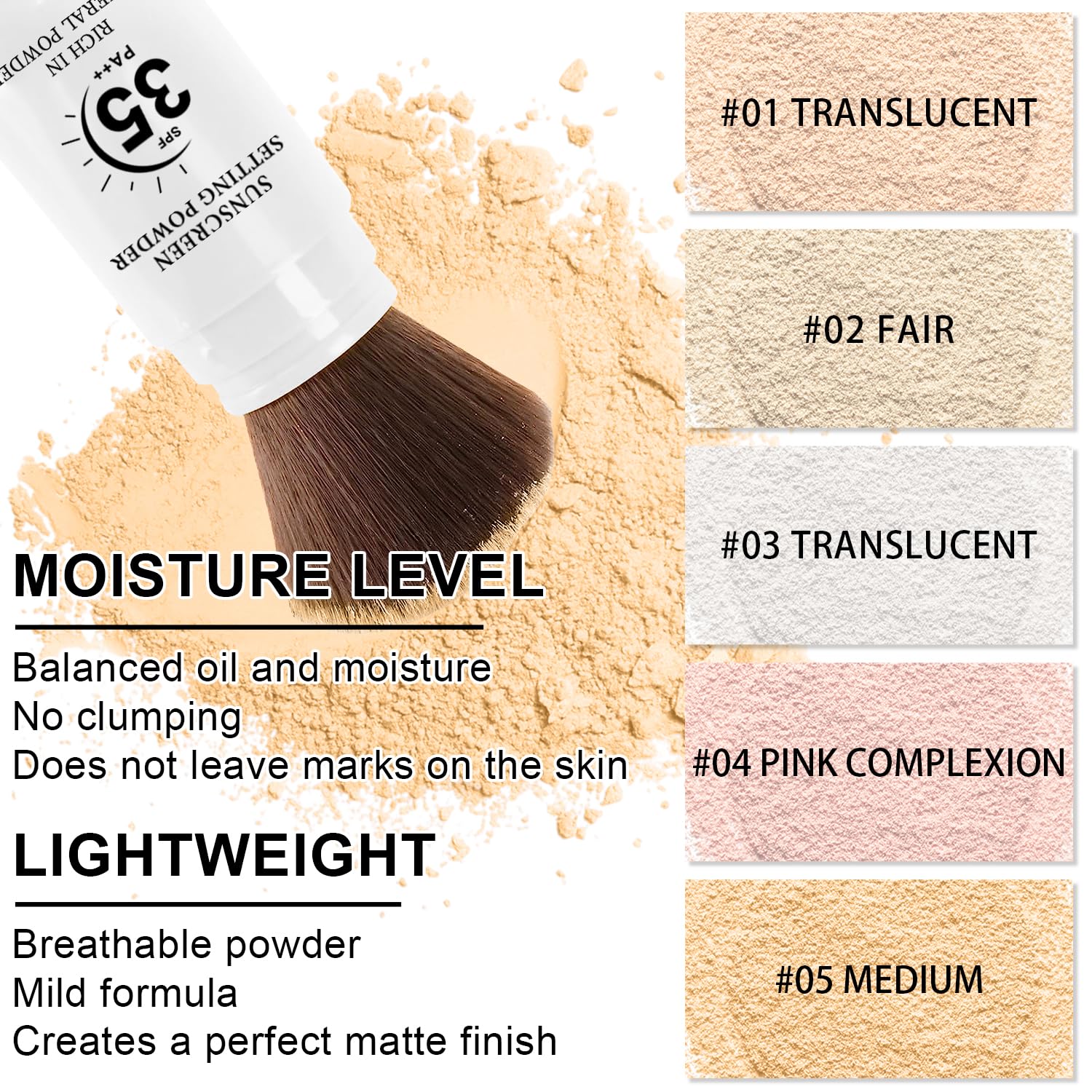 Mineral Sunscreen Setting Powder, SPF 35 Translucent Loose Powder for Face & Scalp, Mineral Brush Powder, Oil Control Natural Matte Finish, Lasting Lightweight Breathable (#01 Translucent) - Image 3