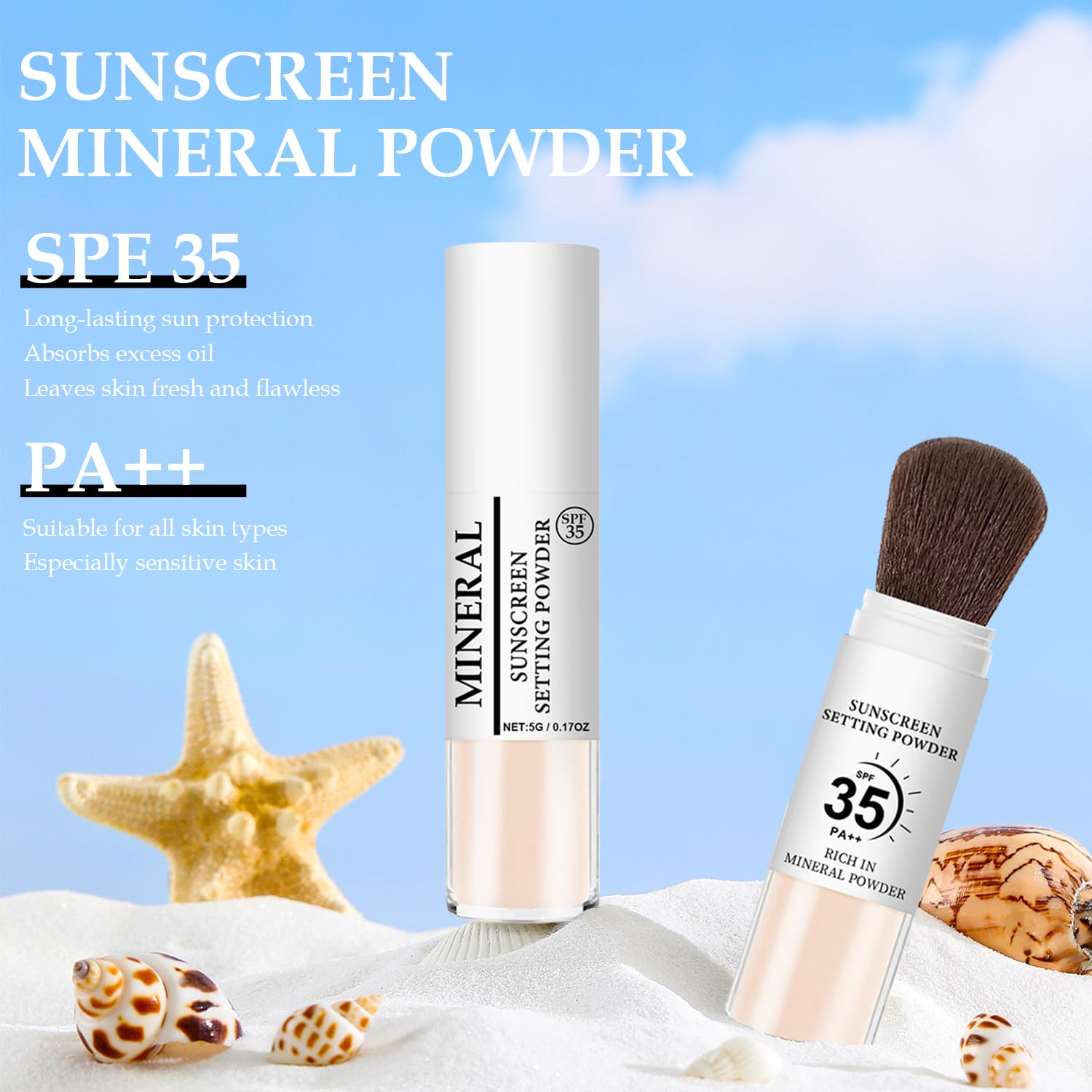 Mineral Sunscreen Setting Powder, SPF 35 Translucent Loose Powder for Face & Scalp, Mineral Brush Powder, Oil Control Natural Matte Finish, Lasting Lightweight Breathable (#01 Translucent) - Image 2
