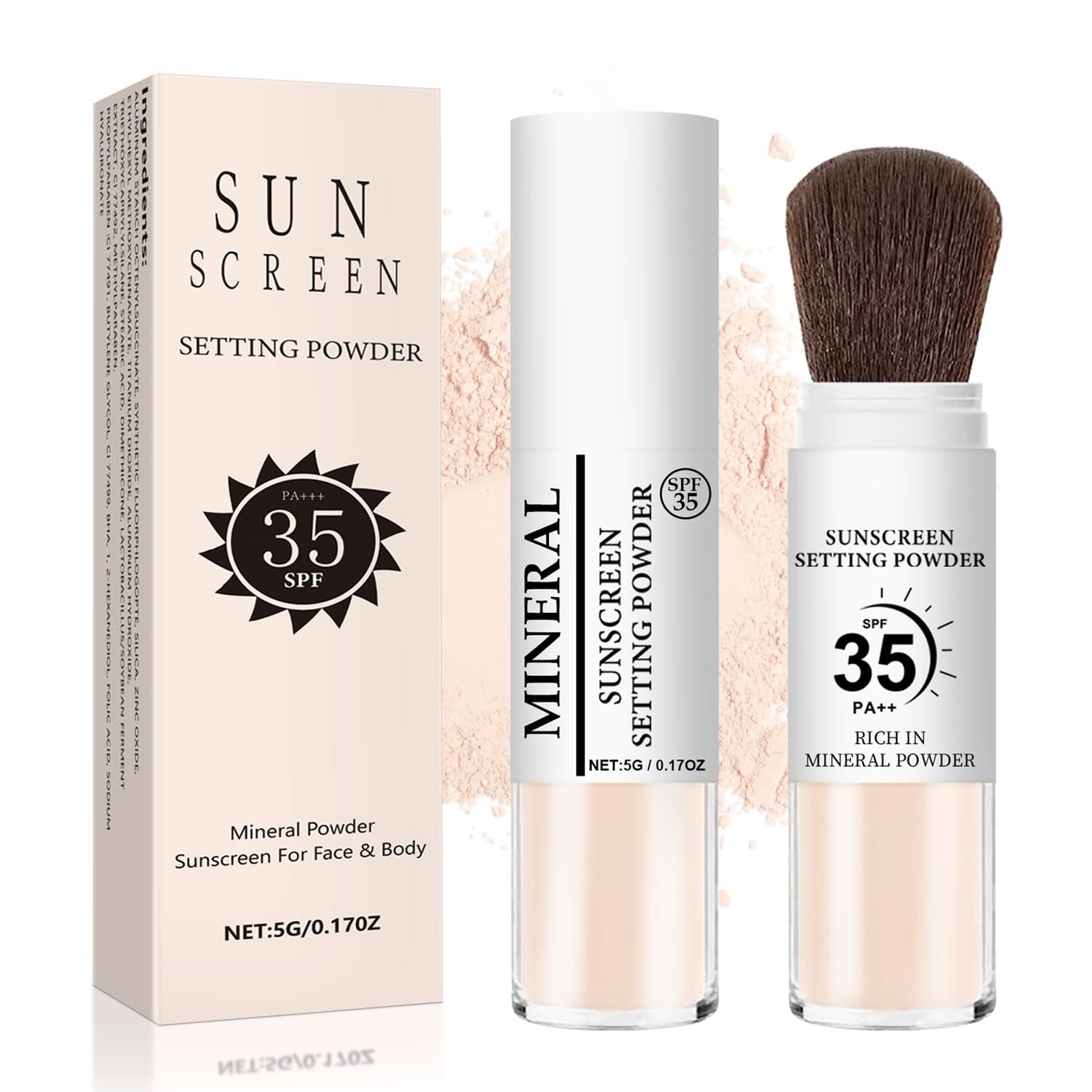 Mineral Sunscreen Setting Powder, SPF 35 Translucent Loose Powder for Face & Scalp, Mineral Brush Powder, Oil Control Natural Matte Finish, Lasting Lightweight Breathable (#01 Translucent)