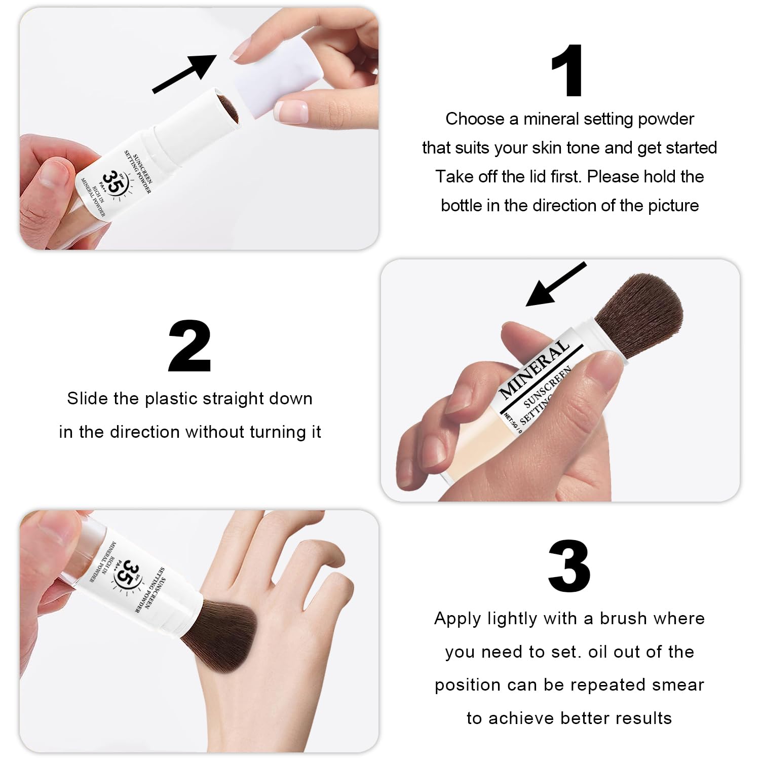 Mineral Sunscreen Setting Powder, SPF 35 Translucent Loose Powder for Face & Scalp, Mineral Brush Powder, Oil Control Natural Matte Finish, Lasting Lightweight Breathable (#01 Translucent) - Image 4