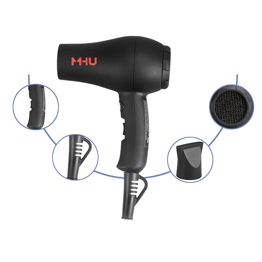 Mini Travel Hair Dryer 1000 Watts for RV & Pouring Art Lightweight Ceramic Ionic Blow Dryer Compact Size Plus Concentrator Black - Image 5