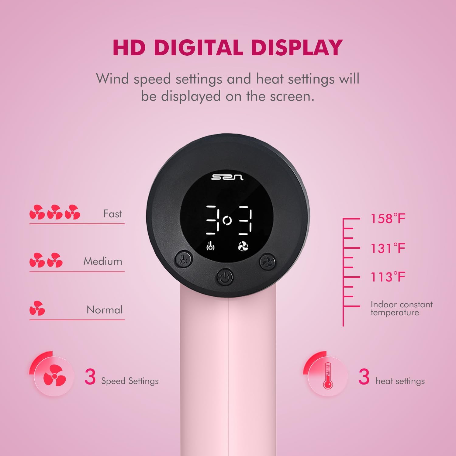 Pink Mini Travel Hair Dryer for Women, 110000 RPM High-Speed Compact Blow Dryer, Portable Fast Drying, Low Noise, Magnetic Nozzle - Image 4