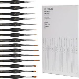 Miniature Paint Brushes, 15PCS Model Brushes Detail Paint Brush Set, Fine Detailing for Watercolor, Oil, Face, Acrylic, Nail, Line Drawing, Scale Model Painting（Black）