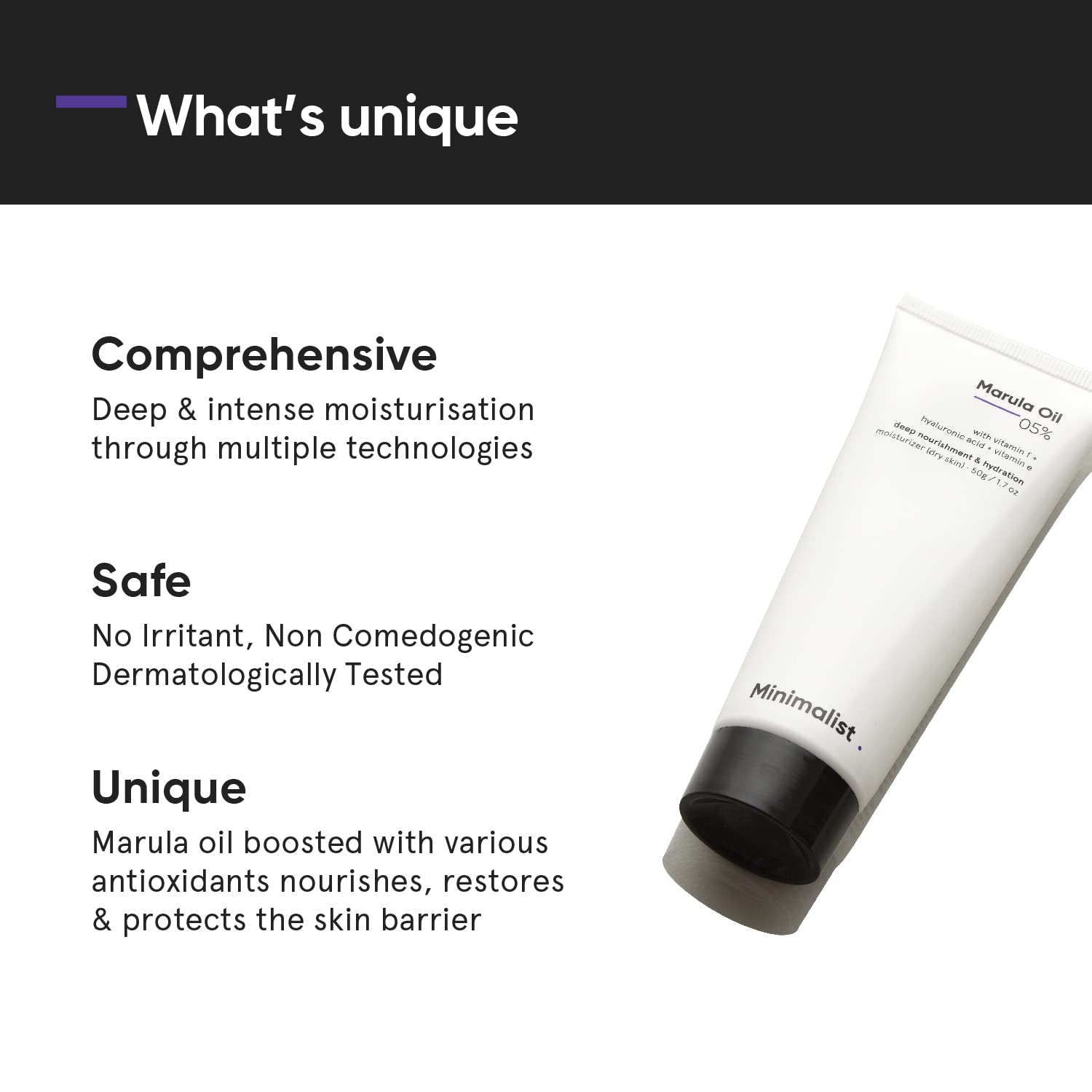 Minimalist Face Moisturizer for Dry Skin | 5% Marula Oil | With Hyaluronic Acid For Deep Nourishment & Hydration | For Women & Men | 1.7 Oz / 50 gm - Image 3