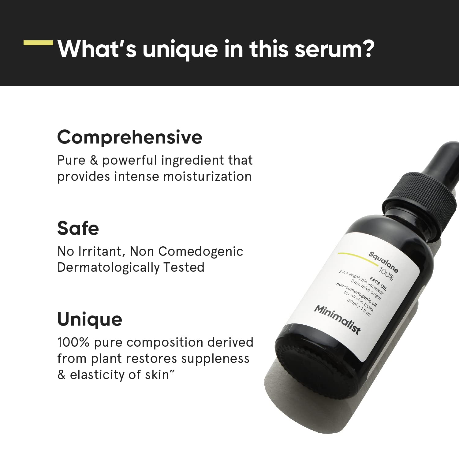 Minimalist Squalane 100% (Plant Derived) Face Oil for Moisturization | Improves Skin Hydration & Reduces Fine Lines | Restores Suppleness, Firmness & Elasticity of Skin | 1 Fl Oz / 30 ml - Image 3