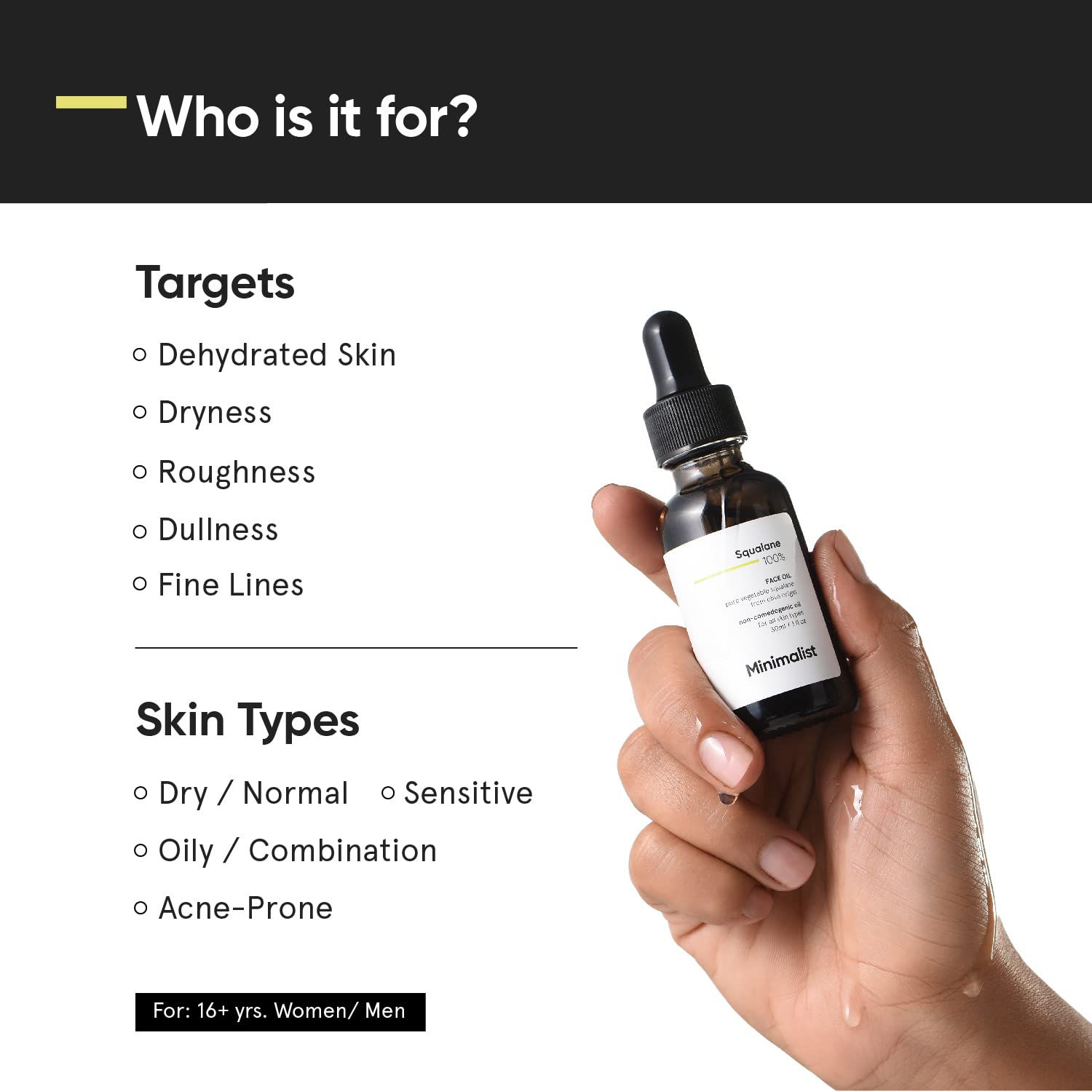 Minimalist Squalane 100% (Plant Derived) Face Oil for Moisturization | Improves Skin Hydration & Reduces Fine Lines | Restores Suppleness, Firmness & Elasticity of Skin | 1 Fl Oz / 30 ml - Image 2