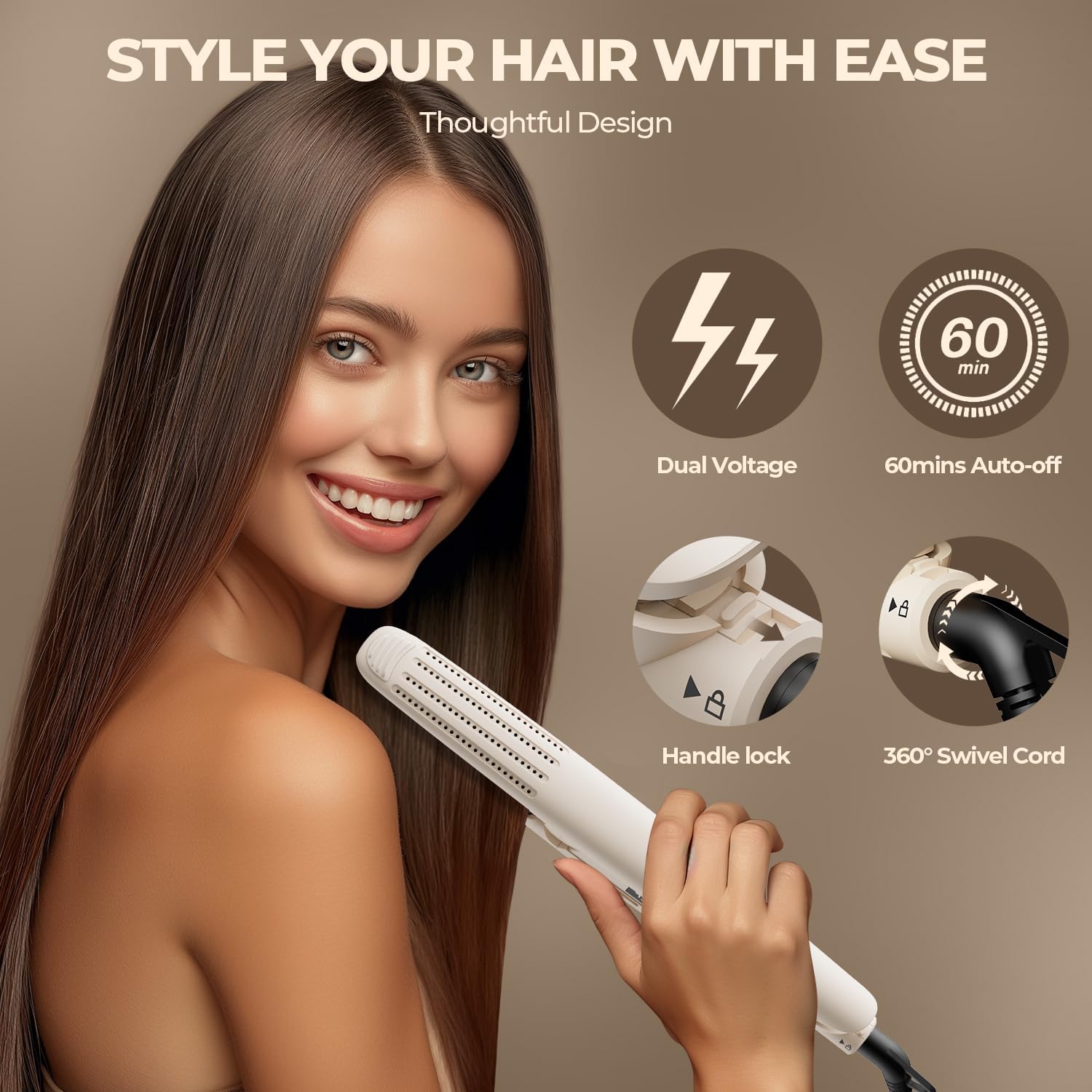 MiroPure Flat Iron Hair Straightener, Hair Straightener and Curler 2-in-1, 360° Airflow Styler with Cool Air for Curls, Titanium Ceramic Ionic, Hair Care Aroma,Auto Off, Dual Voltage for Travel - Image 6