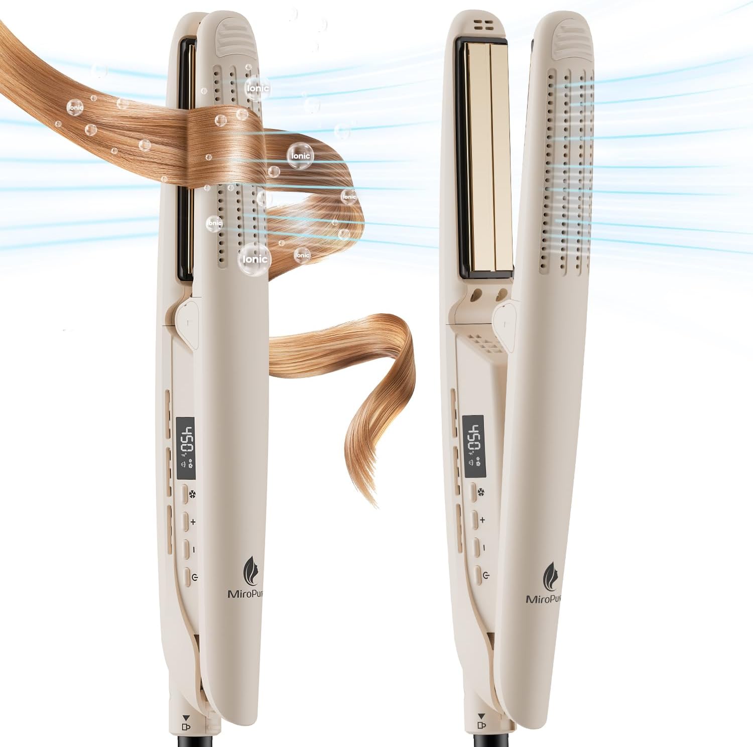 MiroPure Flat Iron Hair Straightener, Hair Straightener and Curler 2-in-1, 360° Airflow Styler with Cool Air for Curls, Titanium Ceramic Ionic, Hair Care Aroma,Auto Off, Dual Voltage for Travel