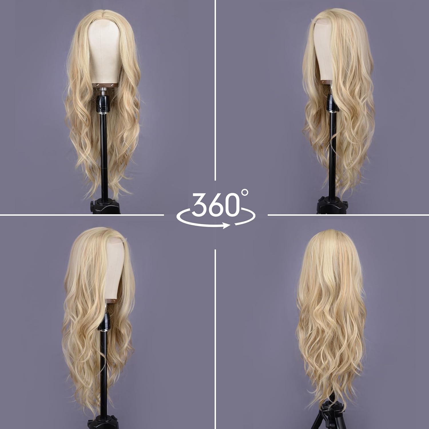 Mixed Blonde Long Wave Wig for Women -26inch Middle Part Long Curly Wig Heat Resistant Synthetic Hair Looking Natural, Fiber Wig for Daily Party Use - Image 7