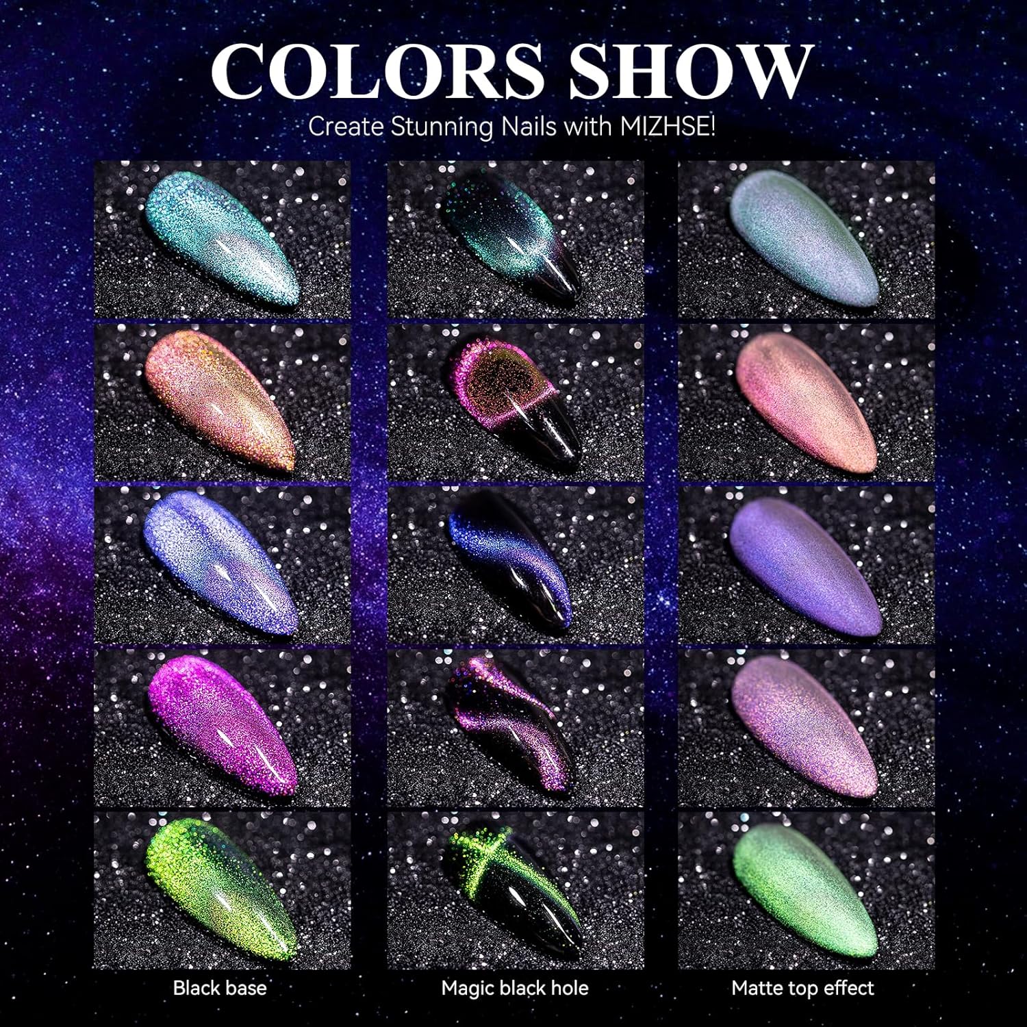 MIZHSE 9D Cat Eye Gel Nail Polish, Magnetic Cat Eye Gel Polish Set, 10ml*6 with 2 Magnets, Classic Colors Chameleon Magic Galaxy Effect Soak off Nail Art, Sparkle Stunning Gel Polish Gift for Women - Image 7