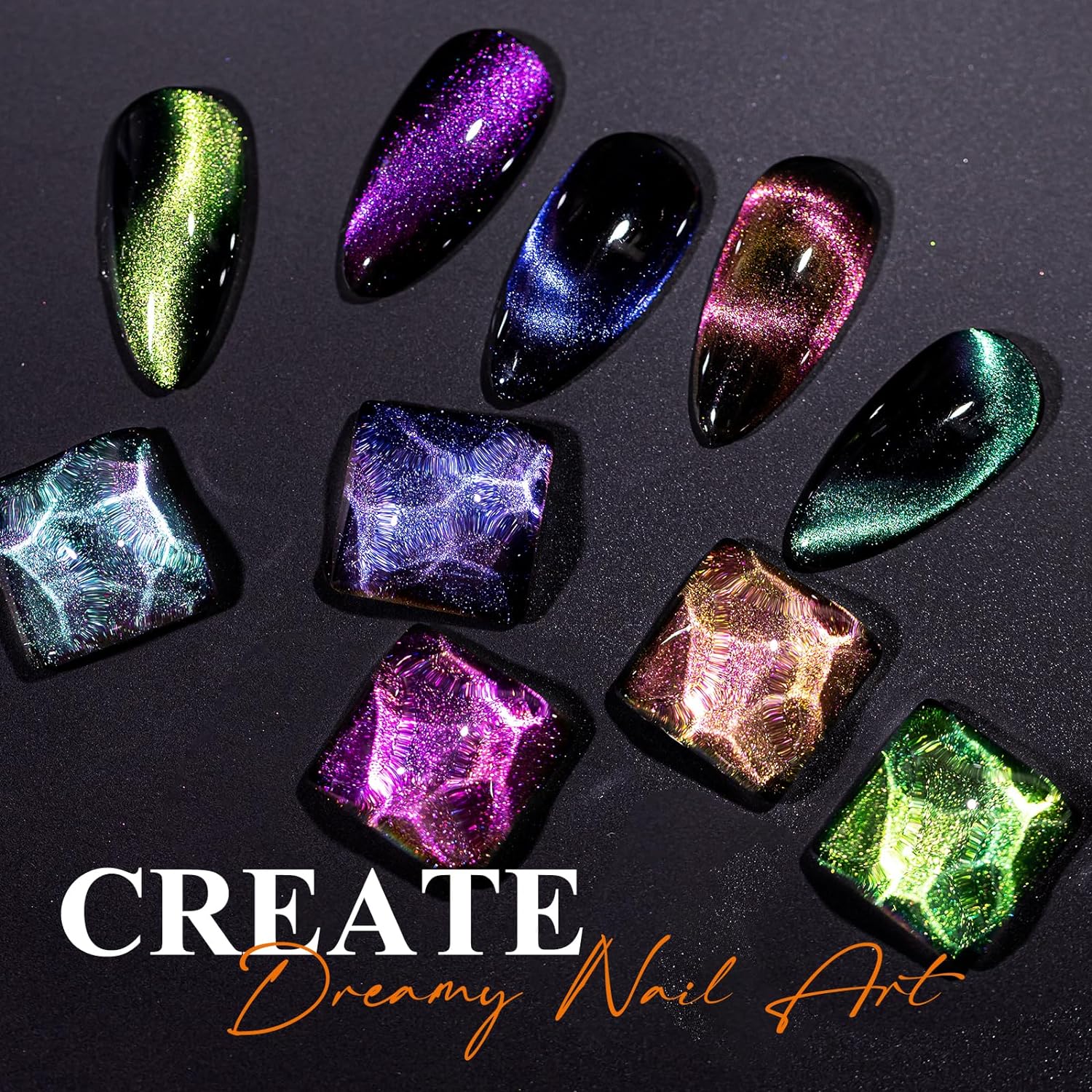 MIZHSE 9D Cat Eye Gel Nail Polish, Magnetic Cat Eye Gel Polish Set, 10ml*6 with 2 Magnets, Classic Colors Chameleon Magic Galaxy Effect Soak off Nail Art, Sparkle Stunning Gel Polish Gift for Women - Image 3
