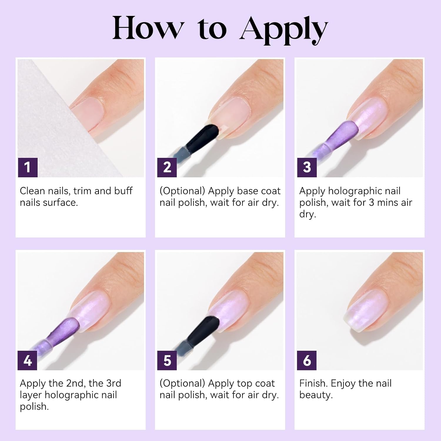 MIZHSE Quick Dry Mermaid Pearl Nail Polish, Purple Aurora Effect Nail Polish 15Ml, Fingernail and Toenail Polish Glossy Long Lasting Home DIY Nail Art Gift - Image 7
