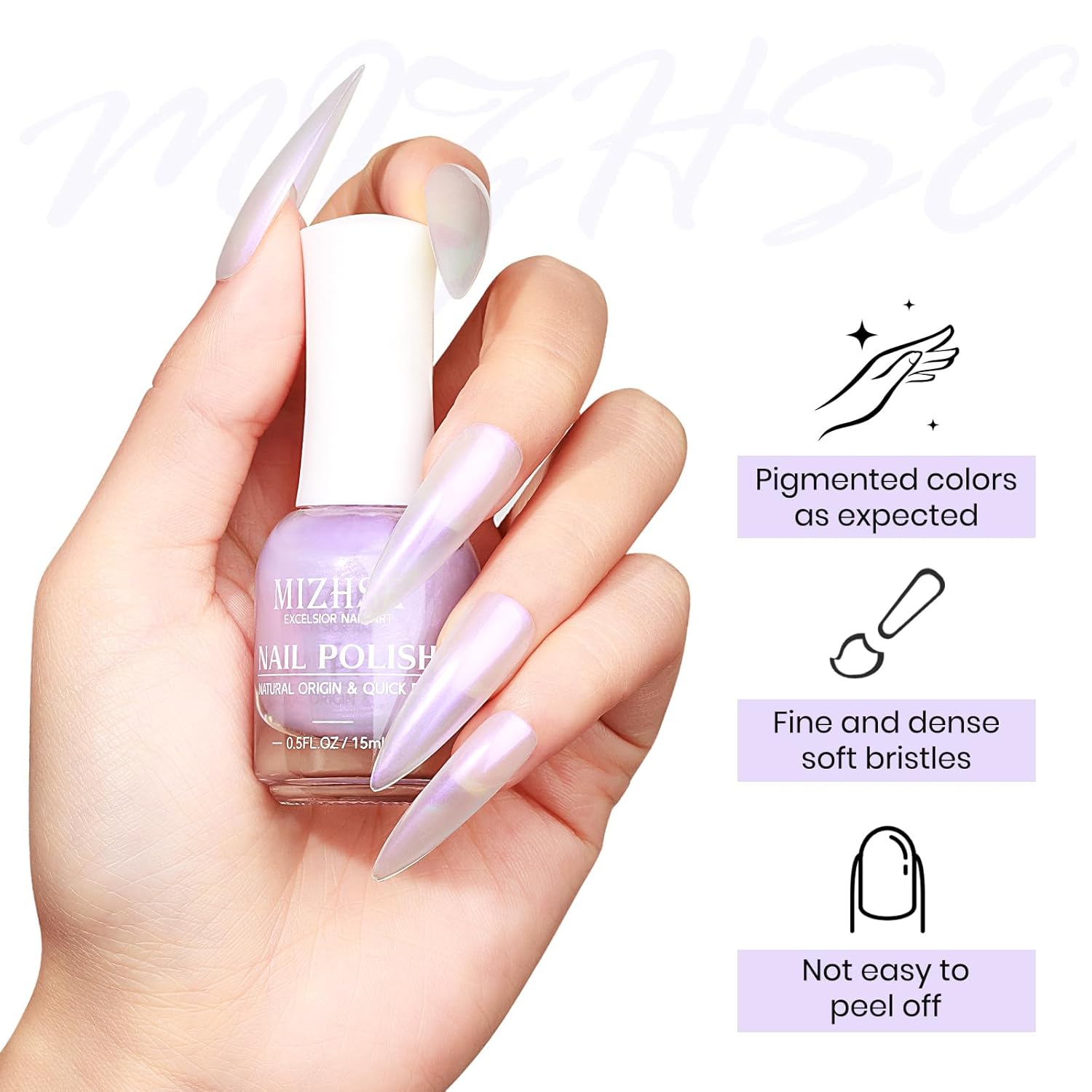 MIZHSE Quick Dry Mermaid Pearl Nail Polish, Purple Aurora Effect Nail Polish 15Ml, Fingernail and Toenail Polish Glossy Long Lasting Home DIY Nail Art Gift - Image 6