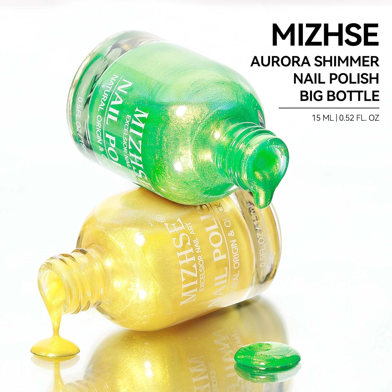 MIZHSE Quick Dry Nail Polish, Aurora Green Nail Polish Air Dry Fast, 15ml/0.5 fl oz Regular Shiny Glossy Oil-based Shimmery Nail Lacquer Non-Gel Nail Art Salon Manicure Home DIY - Image 3