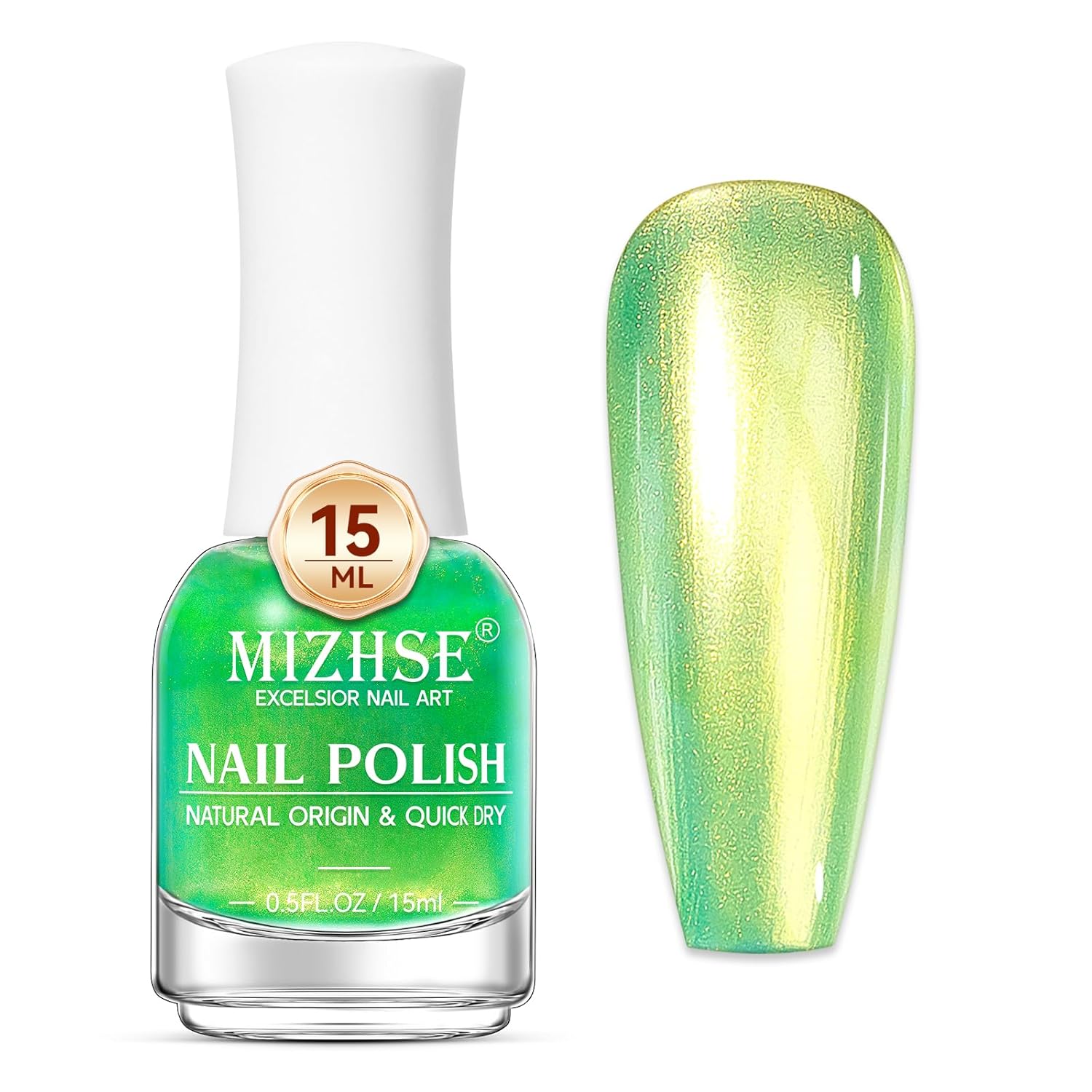 MIZHSE Quick Dry Nail Polish, Aurora Green Nail Polish Air Dry Fast, 15ml/0.5 fl oz Regular Shiny Glossy Oil-based Shimmery Nail Lacquer Non-Gel Nail Art Salon Manicure Home DIY