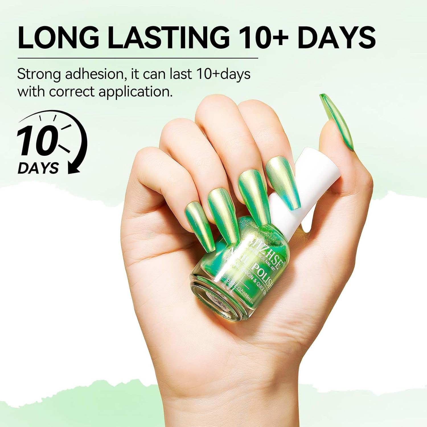 MIZHSE Quick Dry Nail Polish, Aurora Green Nail Polish Air Dry Fast, 15ml/0.5 fl oz Regular Shiny Glossy Oil-based Shimmery Nail Lacquer Non-Gel Nail Art Salon Manicure Home DIY - Image 7