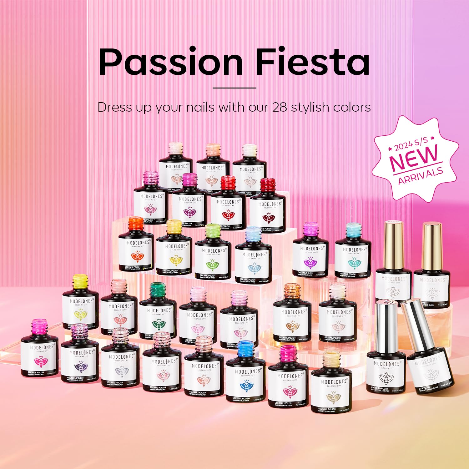 modelones 32 PCS Gel Nail Polish Set, 28 Colors Spring Colorful Gel Polish with No Wipe Base Coat, Glitter & Glossy & Matte Top Coat Soak Off LED Nail Art Kit Salon at Home - Image 4