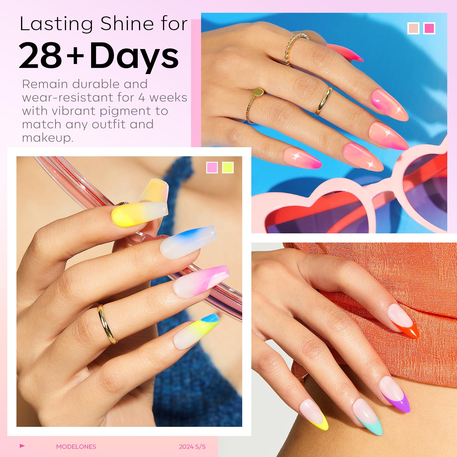 modelones 32 PCS Gel Nail Polish Set, 28 Colors Spring Colorful Gel Polish with No Wipe Base Coat, Glitter & Glossy & Matte Top Coat Soak Off LED Nail Art Kit Salon at Home - Image 3