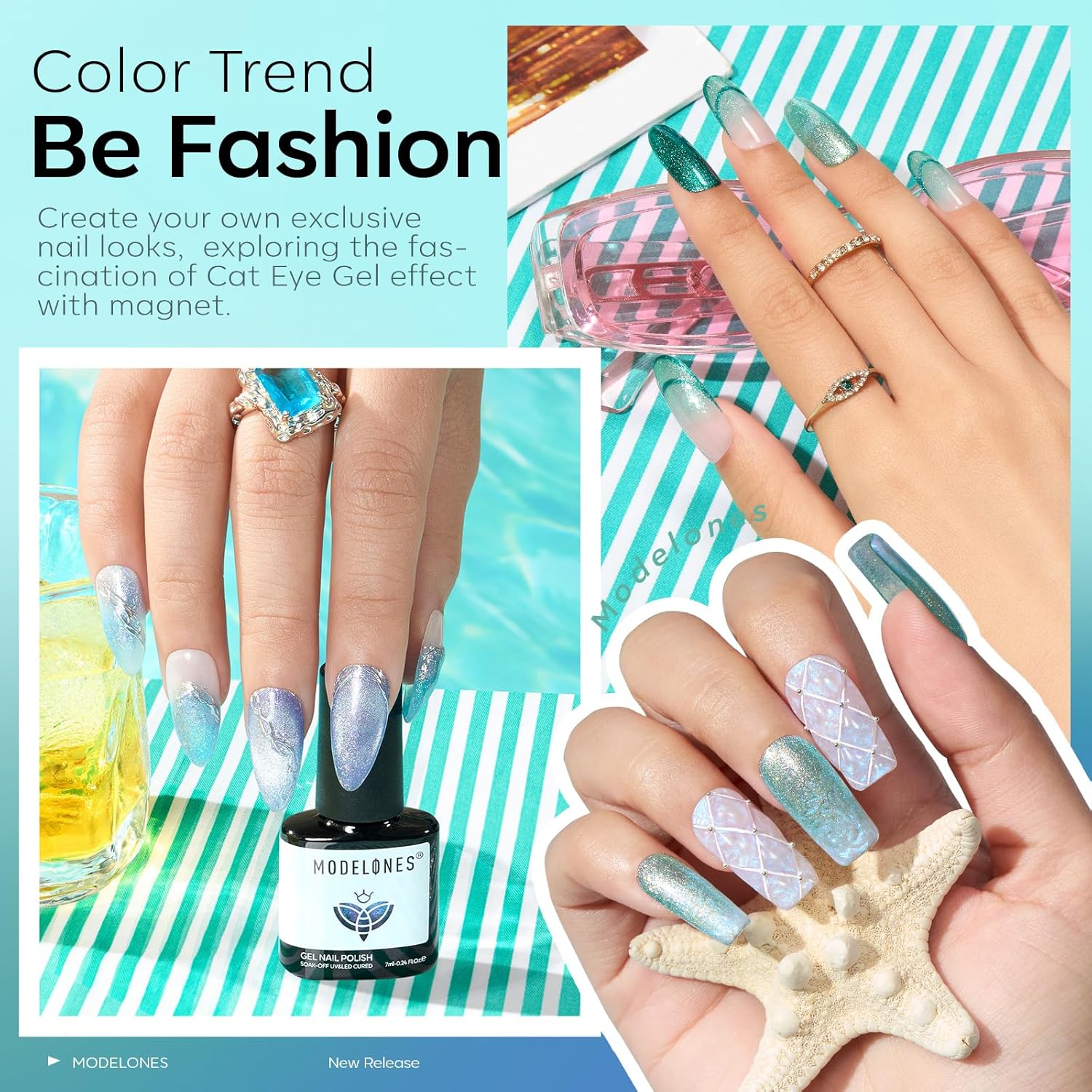 Modelones 6-Color Gel Nail Polish Set Green Cat Eye Glitter for Professional DIY Nail Art - Image 3
