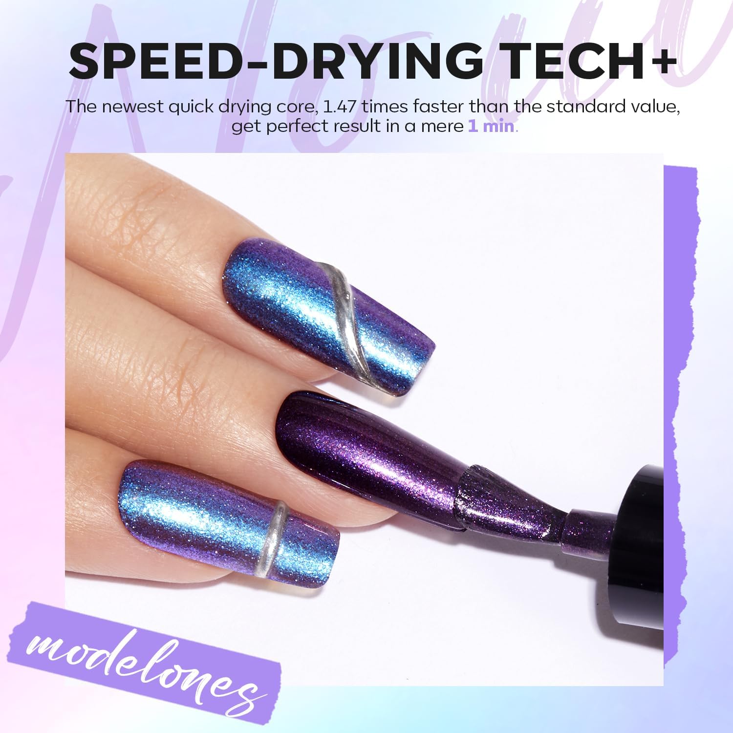 modelones Chameleon Nail Polish Set 6 Colors, Green Glitter Pink Blue Purple Holographic Quick Dry Mini Nail Lacquer Kit Gray Aurora Shimmer DIY Nail Art Manicure Gift For Women Girls - Image 5