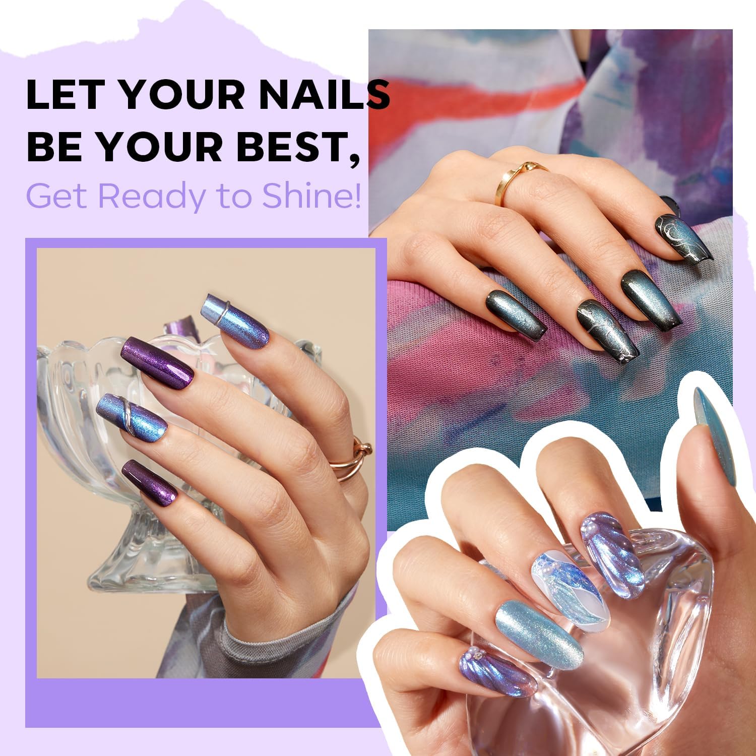 modelones Chameleon Nail Polish Set 6 Colors, Green Glitter Pink Blue Purple Holographic Quick Dry Mini Nail Lacquer Kit Gray Aurora Shimmer DIY Nail Art Manicure Gift For Women Girls - Image 3