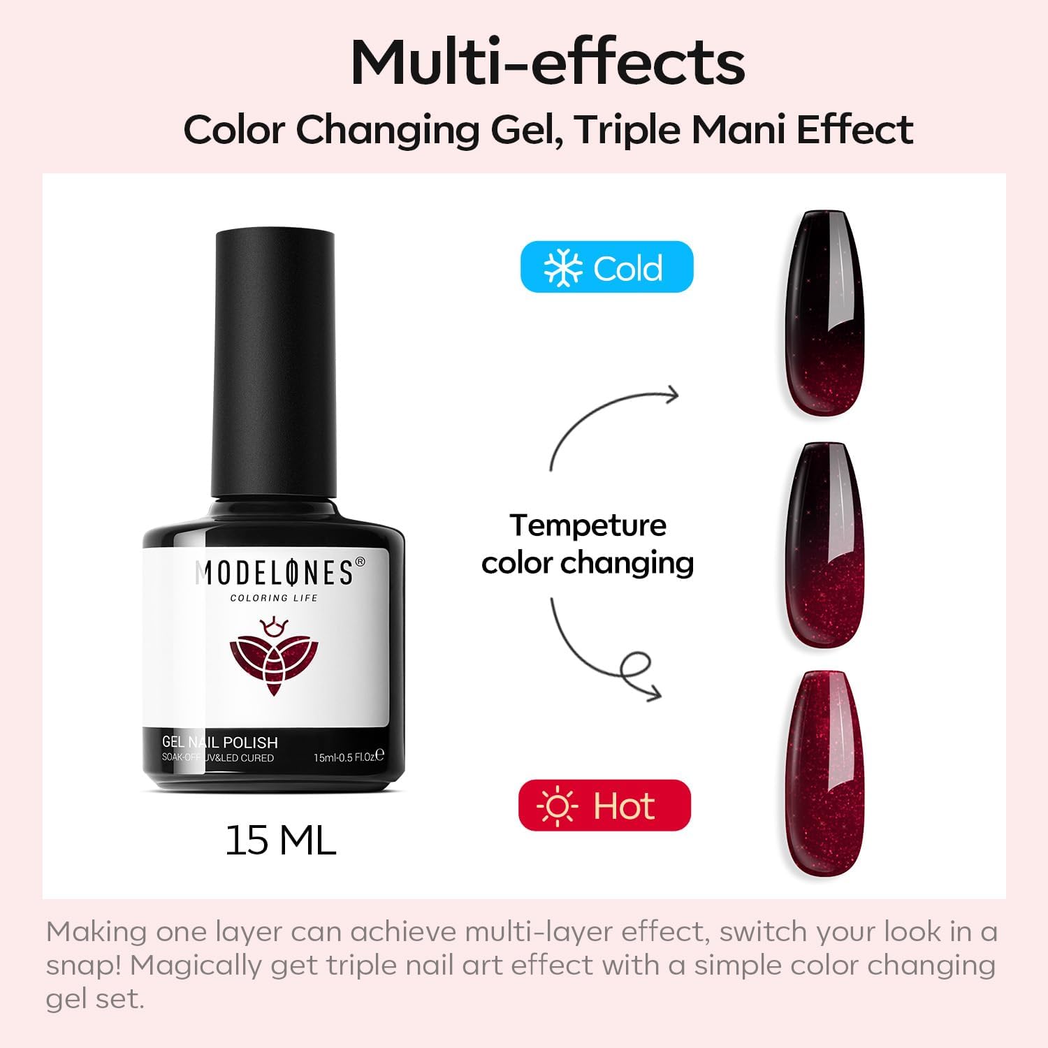 modelones Color Changing Burgundy Red Gel Nail Polish, 15 ML Black Red Mood Temperature Change Nail Polish Gel Soak Off Christmas Nail Art DIY Salon Manicure Holiday Gift for Girls Women - Image 4