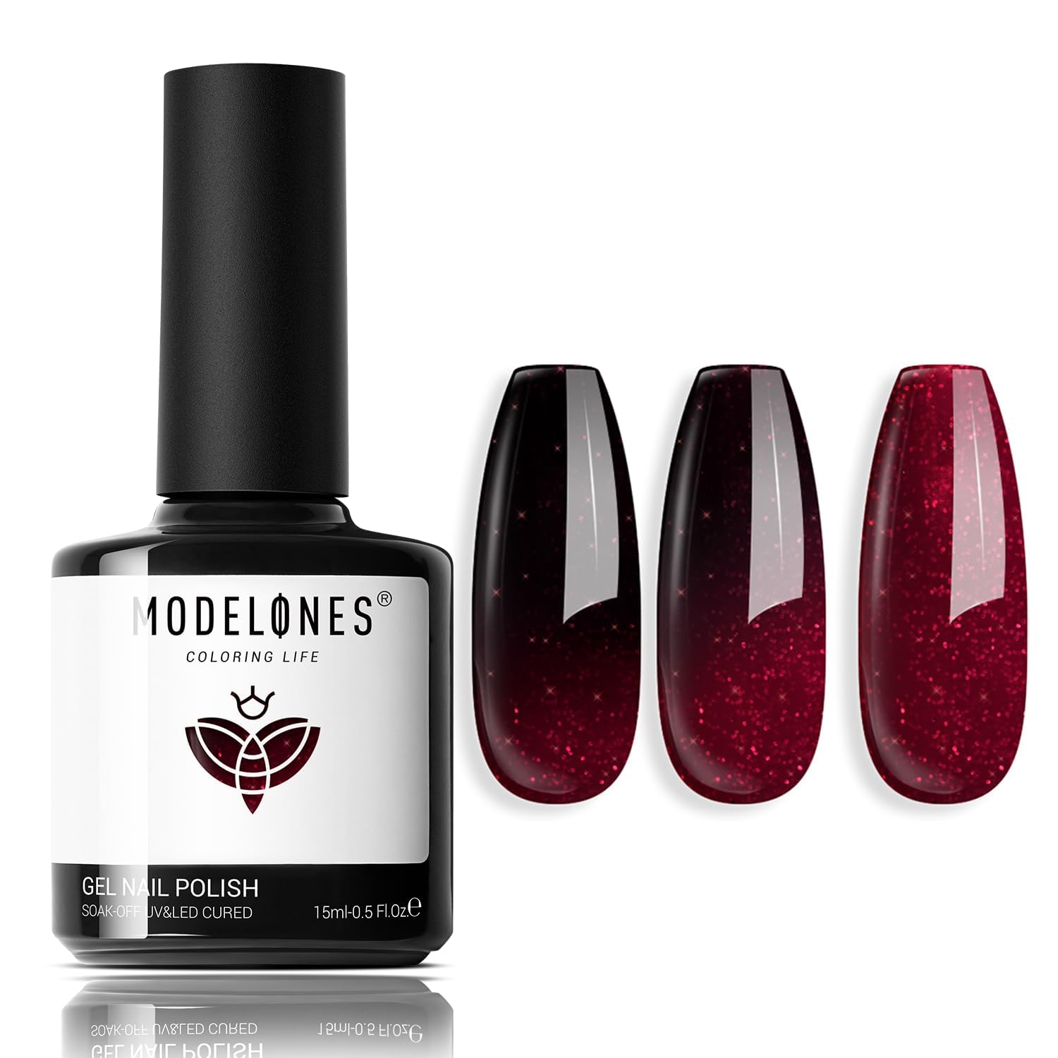 modelones Color Changing Burgundy Red Gel Nail Polish, 15 ML Black Red Mood Temperature Change Nail Polish Gel Soak Off Christmas Nail Art DIY Salon Manicure Holiday Gift for Girls Women - Image 9