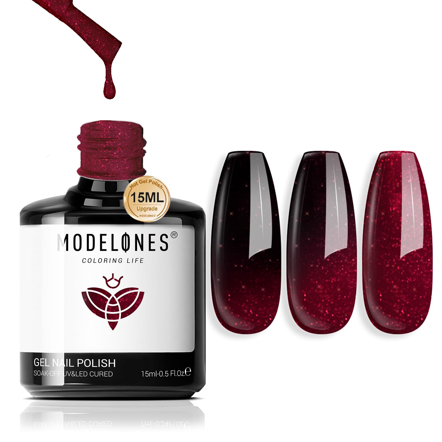 modelones Color Changing Burgundy Red Gel Nail Polish, 15 ML Black Red Mood Temperature Change Nail Polish Gel Soak Off Christmas Nail Art DIY Salon Manicure Holiday Gift for Girls Women