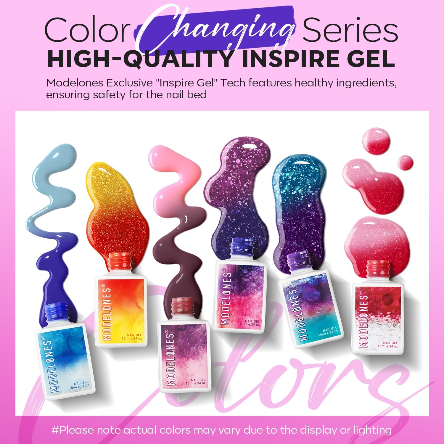 modelones Color Changing Gel Nail Polish, 6 Colors Orange Blue Purple Pink Neon Mood Temperature Change Gel Polish Set Soak Off DIY Home Nail Art Gift - Image 2
