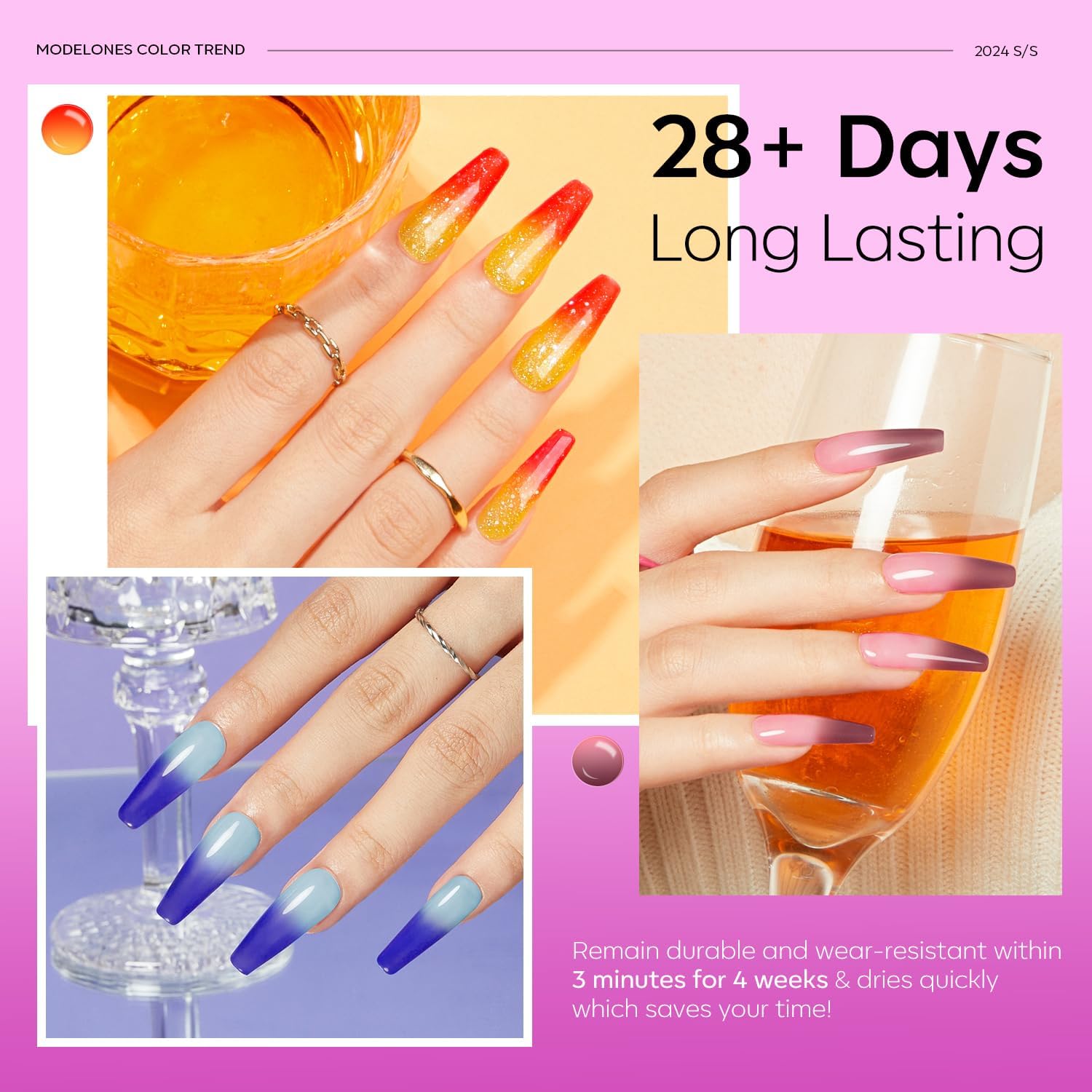 modelones Color Changing Gel Nail Polish, 6 Colors Orange Blue Purple Pink Neon Mood Temperature Change Gel Polish Set Soak Off DIY Home Nail Art Gift - Image 3