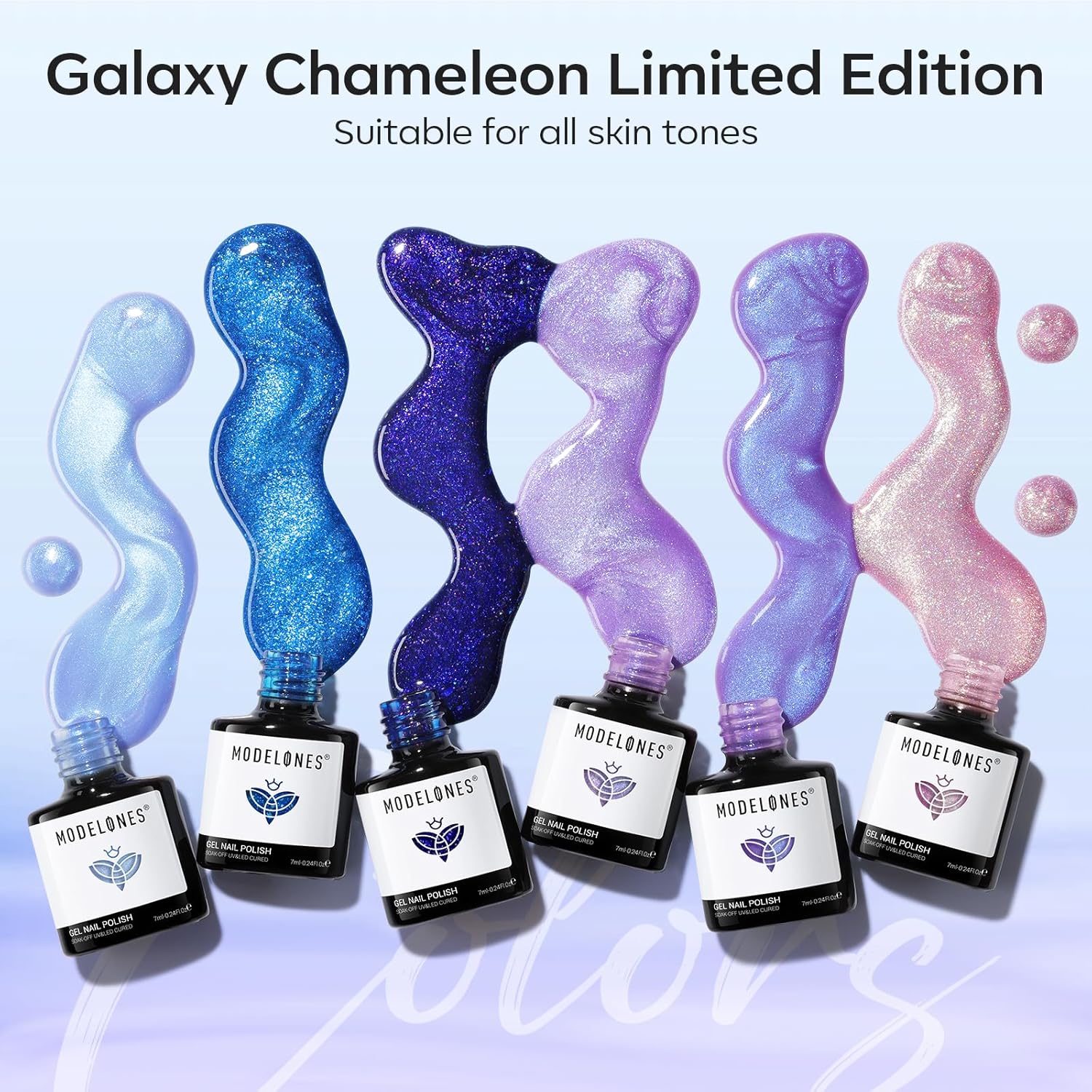 modelones Gel Nail Polish Set 6 Colors Blue Pink Purple Glitter Gel Nail Polish Chameleon White Sparkle Shimmer Reflective Glitter Polish Soak Off UV Spring Nail Art DIY Salon Gifts For Women Girl - Image 5