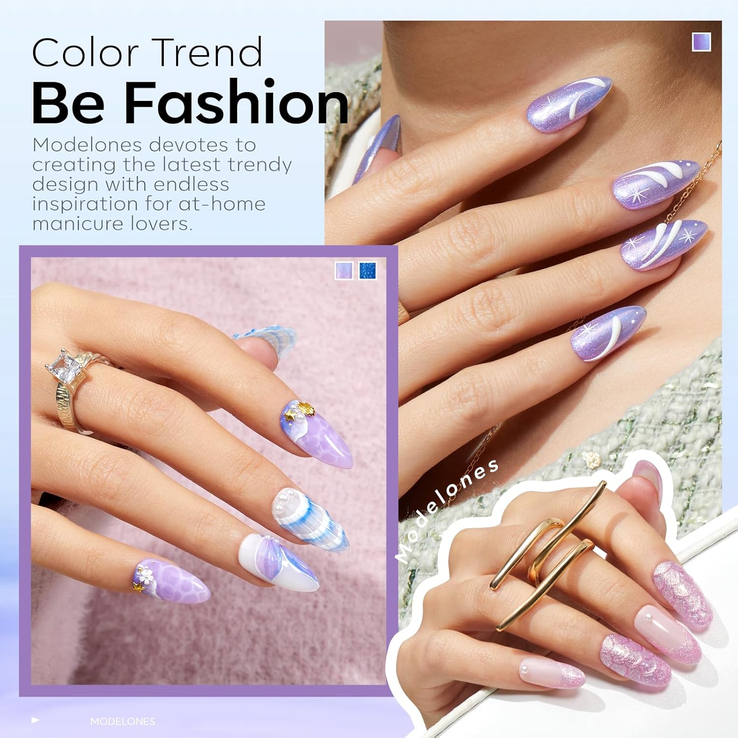 modelones Gel Nail Polish Set 6 Colors Blue Pink Purple Glitter Gel Nail Polish Chameleon White Sparkle Shimmer Reflective Glitter Polish Soak Off UV Spring Nail Art DIY Salon Gifts For Women Girl - Image 3