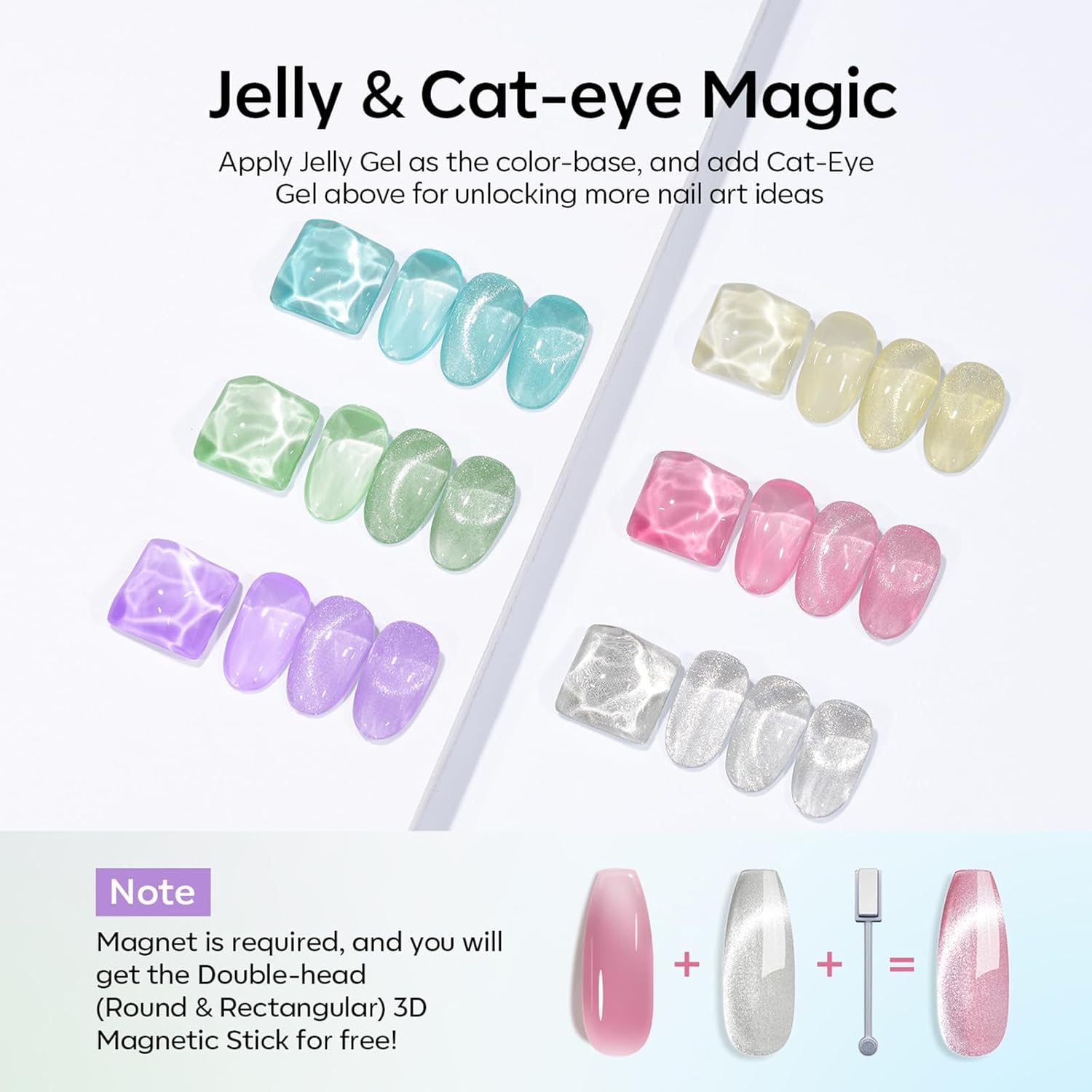 modelones Gel Nail Polish Set, 6 Colors Silver Cat Eye Gel Polish Translucent Pastel Sheer Pink Yellow Lavender Purple Baby Blue Mint Green Jelly Nail Polish Summer with Magnet LED Manicure DIY Gift - Image 4