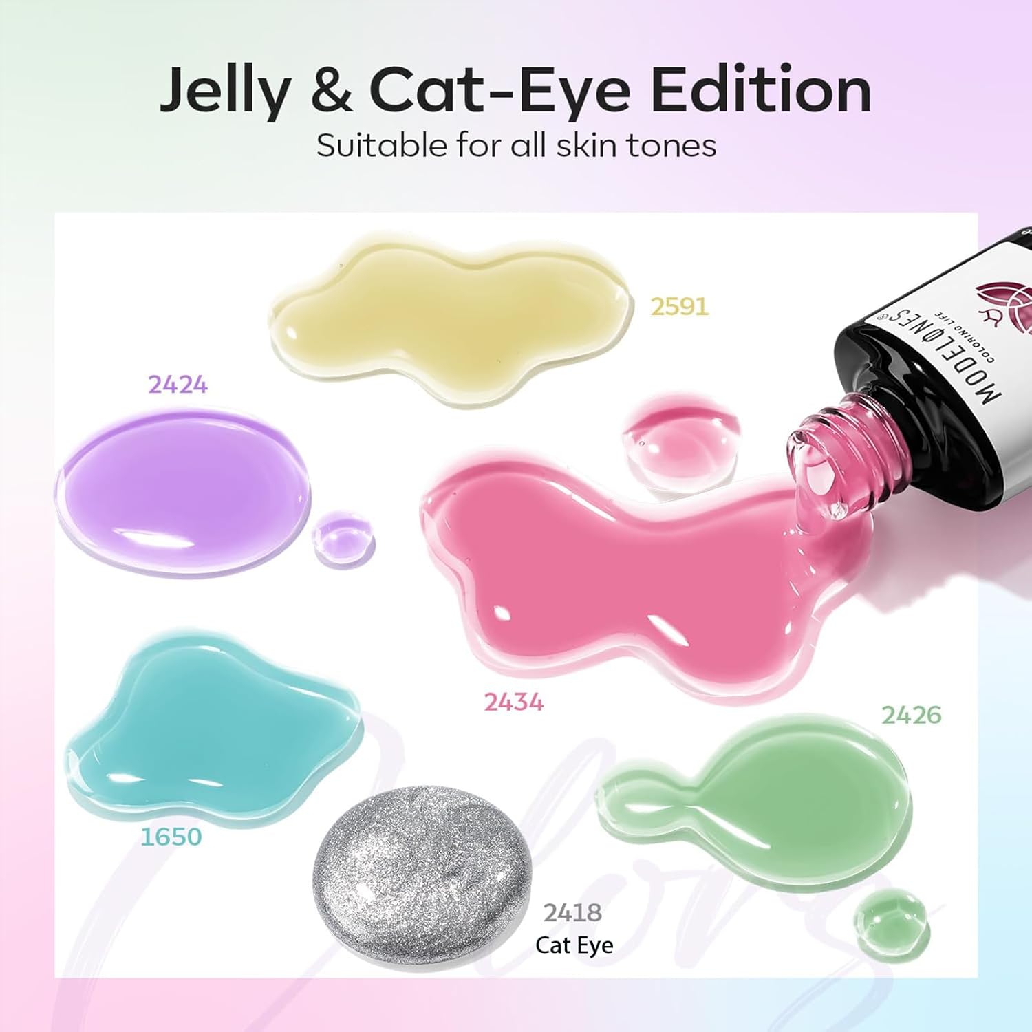 modelones Gel Nail Polish Set, 6 Colors Silver Cat Eye Gel Polish Translucent Pastel Sheer Pink Yellow Lavender Purple Baby Blue Mint Green Jelly Nail Polish Summer with Magnet LED Manicure DIY Gift - Image 2