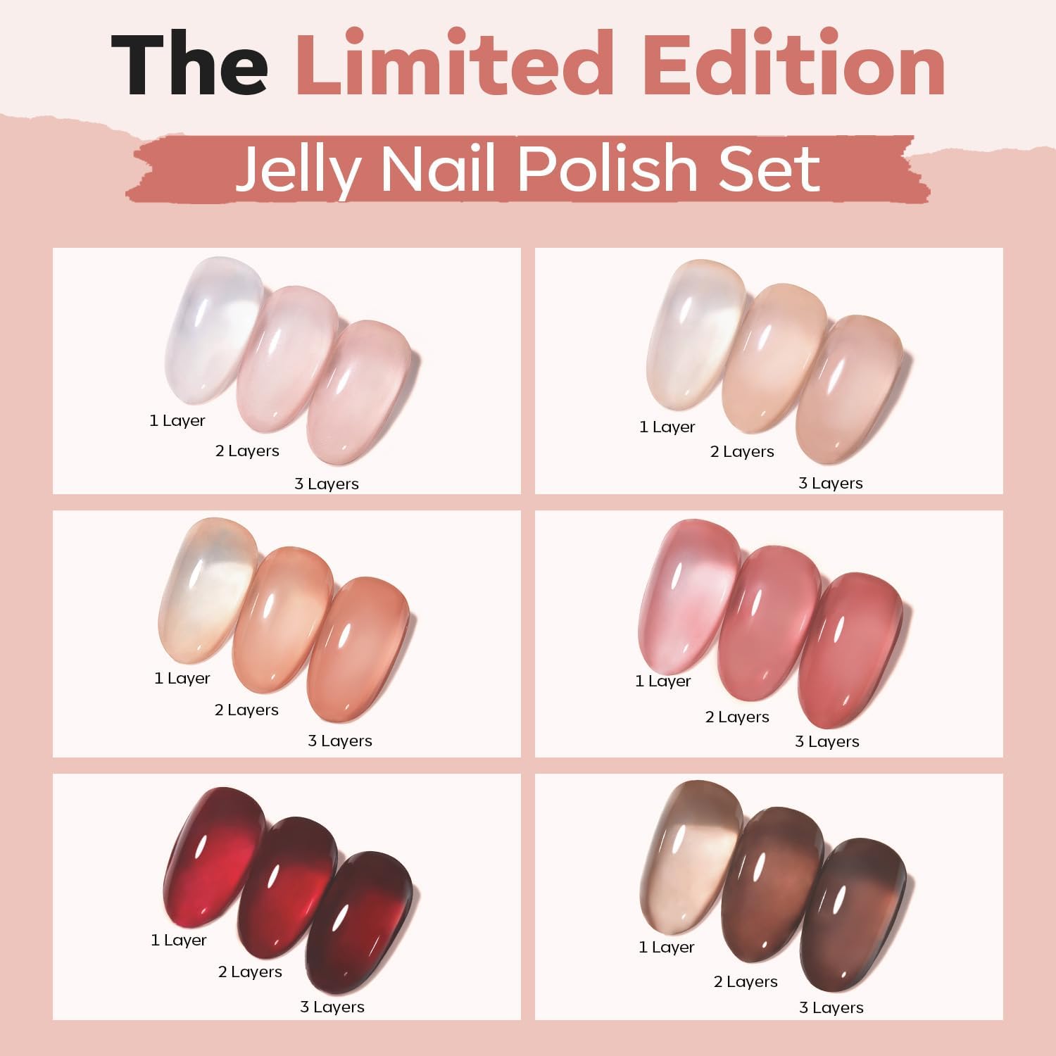 modelones Jelly Nail Polish of 6 Colors Sheer Nude Mini Nail Polish Set Natural Jelly Red Pink Brown Colors Quick Dry Nail Polish Kit for DIY Easter Nail Art Salon Home Gift for Women Girl - Image 5