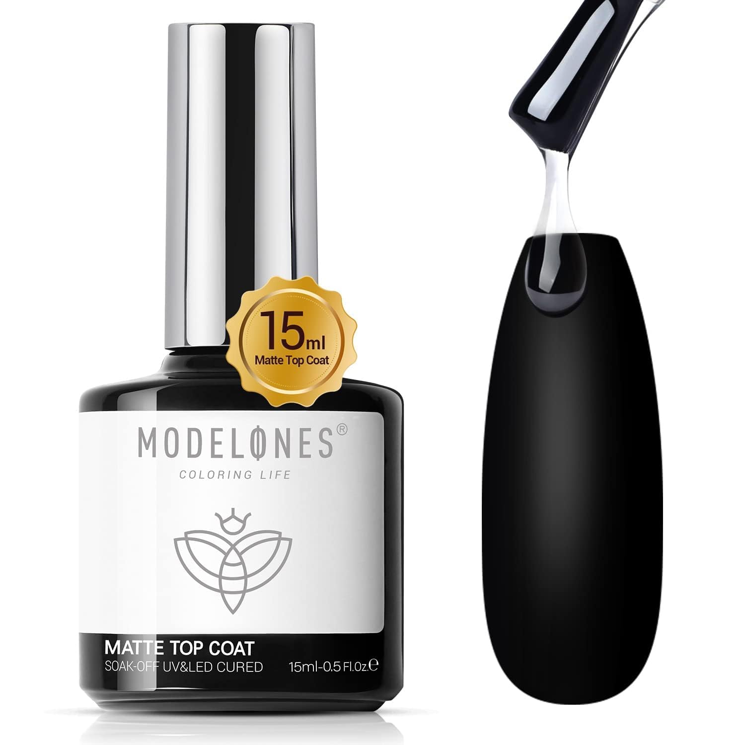 modelones Matte Gel Nail Polish Top Coat, 15ml No Wipe Top Coat Summer Gel Nail Polish Soak Off Matte Finish Long Lasting DIY Gift Home Nail Salon