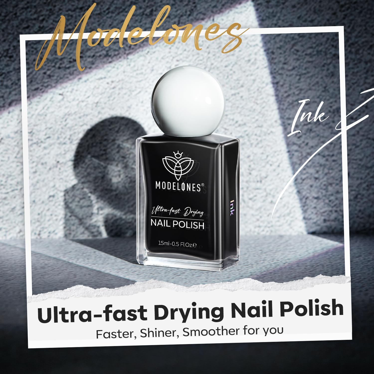 modelones Nail Polish, 15 ml Classic Black Nail Polish Quick Dry Nail Strengthener Long Last Shine Fingernail Toe Nail Art DIY Home Travel Manicure Gift for Women Girls 0.5 Fl Oz - Image 2