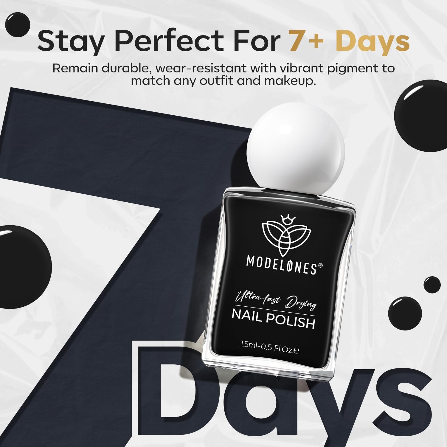 modelones Nail Polish, 15 ml Classic Black Nail Polish Quick Dry Nail Strengthener Long Last Shine Fingernail Toe Nail Art DIY Home Travel Manicure Gift for Women Girls 0.5 Fl Oz - Image 6