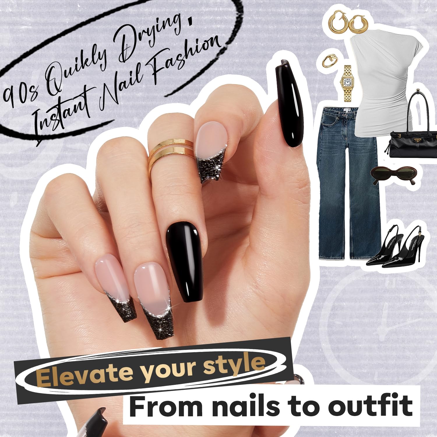 modelones Nail Polish, 15 ml Classic Black Nail Polish Quick Dry Nail Strengthener Long Last Shine Fingernail Toe Nail Art DIY Home Travel Manicure Gift for Women Girls 0.5 Fl Oz - Image 3