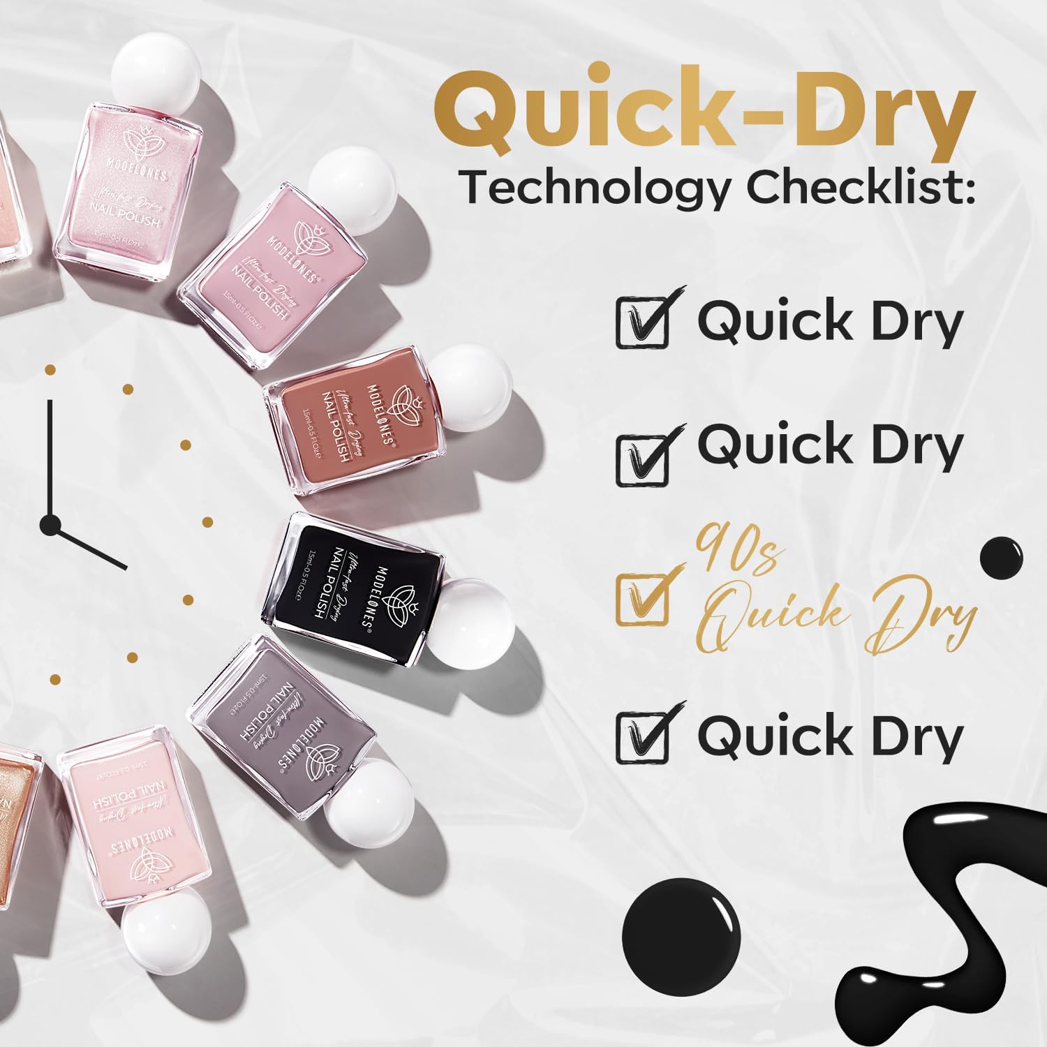 modelones Nail Polish, 15 ml Classic Black Nail Polish Quick Dry Nail Strengthener Long Last Shine Fingernail Toe Nail Art DIY Home Travel Manicure Gift for Women Girls 0.5 Fl Oz - Image 7