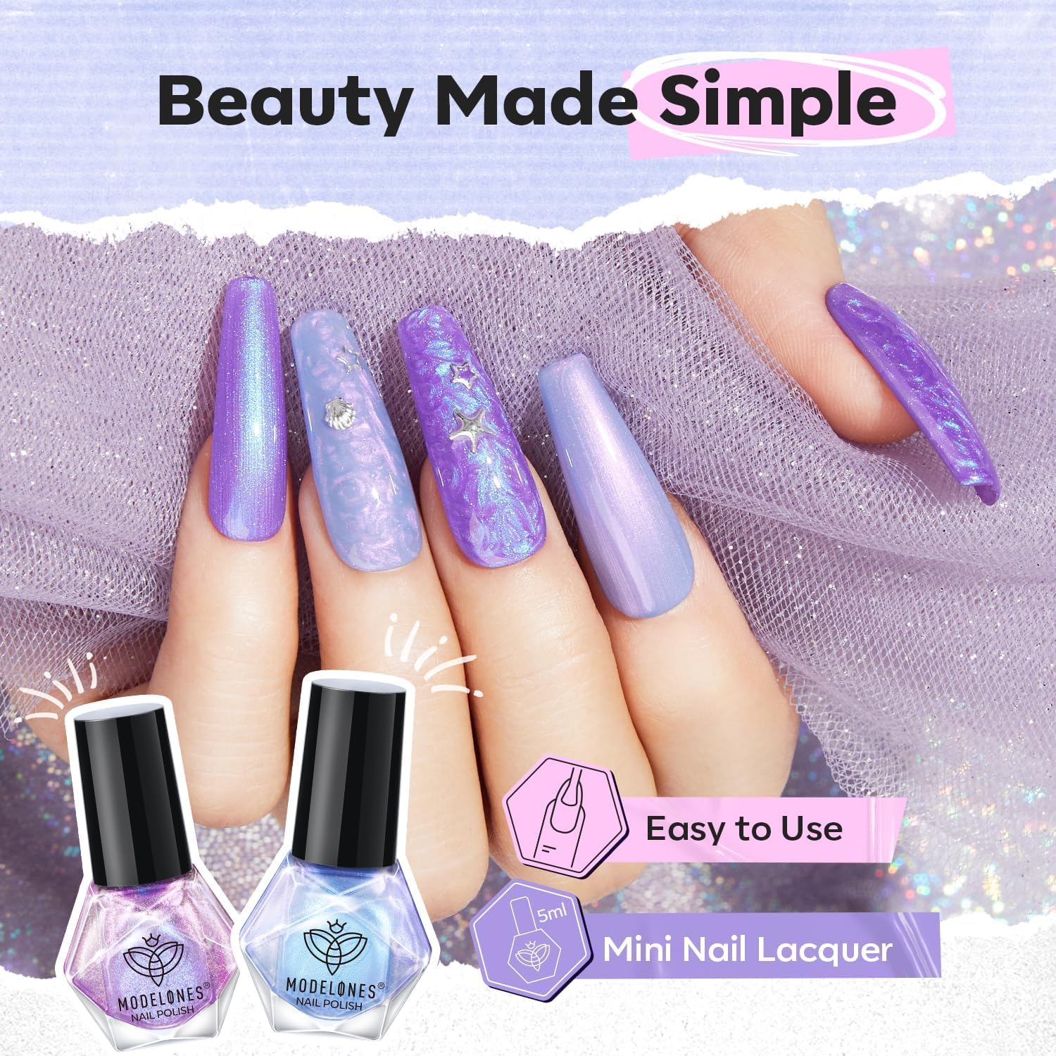 modelones Nail Polish Set, 6 Colors Chrome Nail Polish 2025 Spring Pearl Shimmer Pink Purple White Aurora Iridescent Green Quick Dry Nail Polish Kit Mothers Day Gifts for Women Salon DIY Manicure Kit - Image 3
