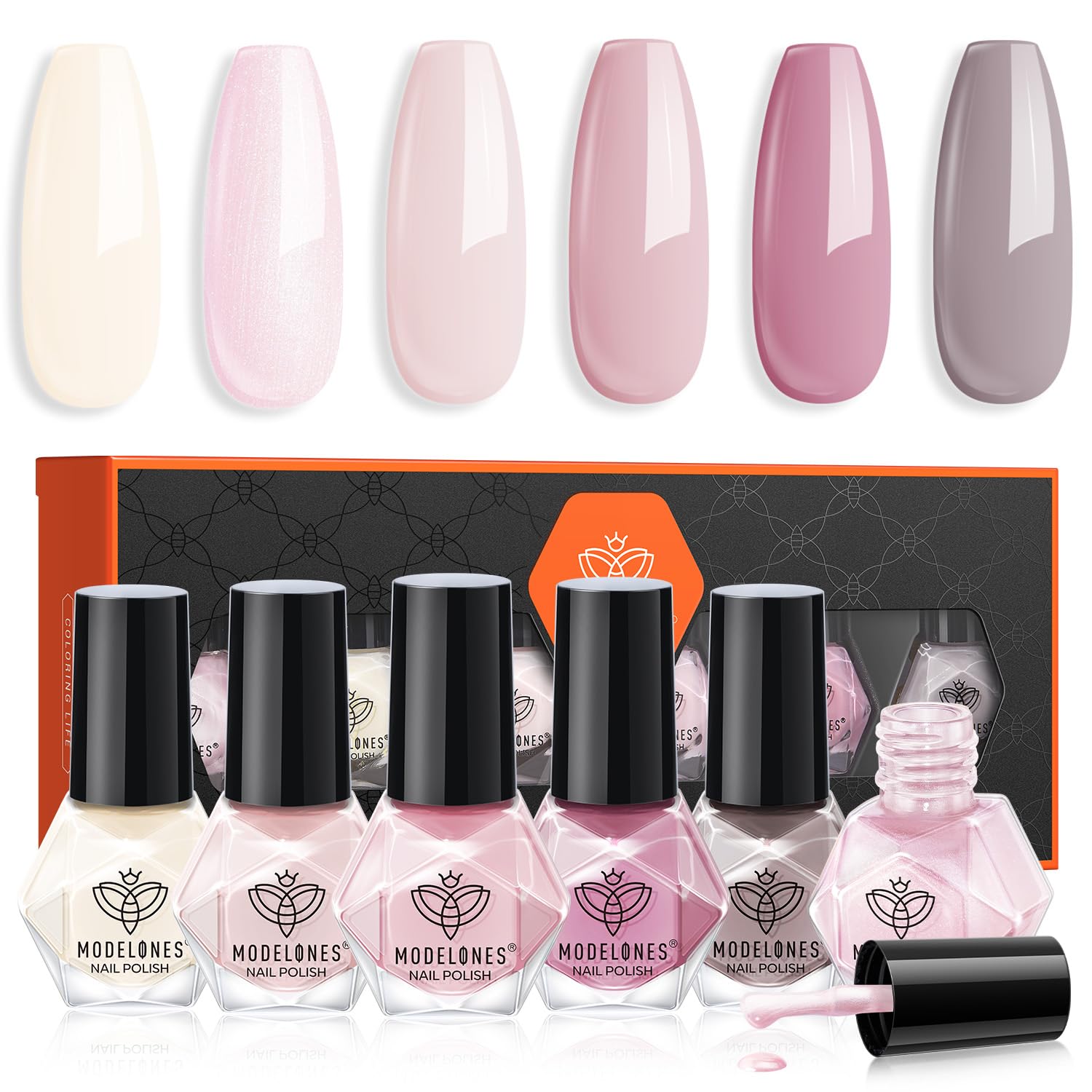 modelones Nail Polish Set 6 Colors, Pearl Pink Grey Beige Mini Quick Dry Nail Lacquer Kit, Bubble Bath Shimmer Pearlescent DIY Home Salon Nail Art Manicure Gift for Women Girls
