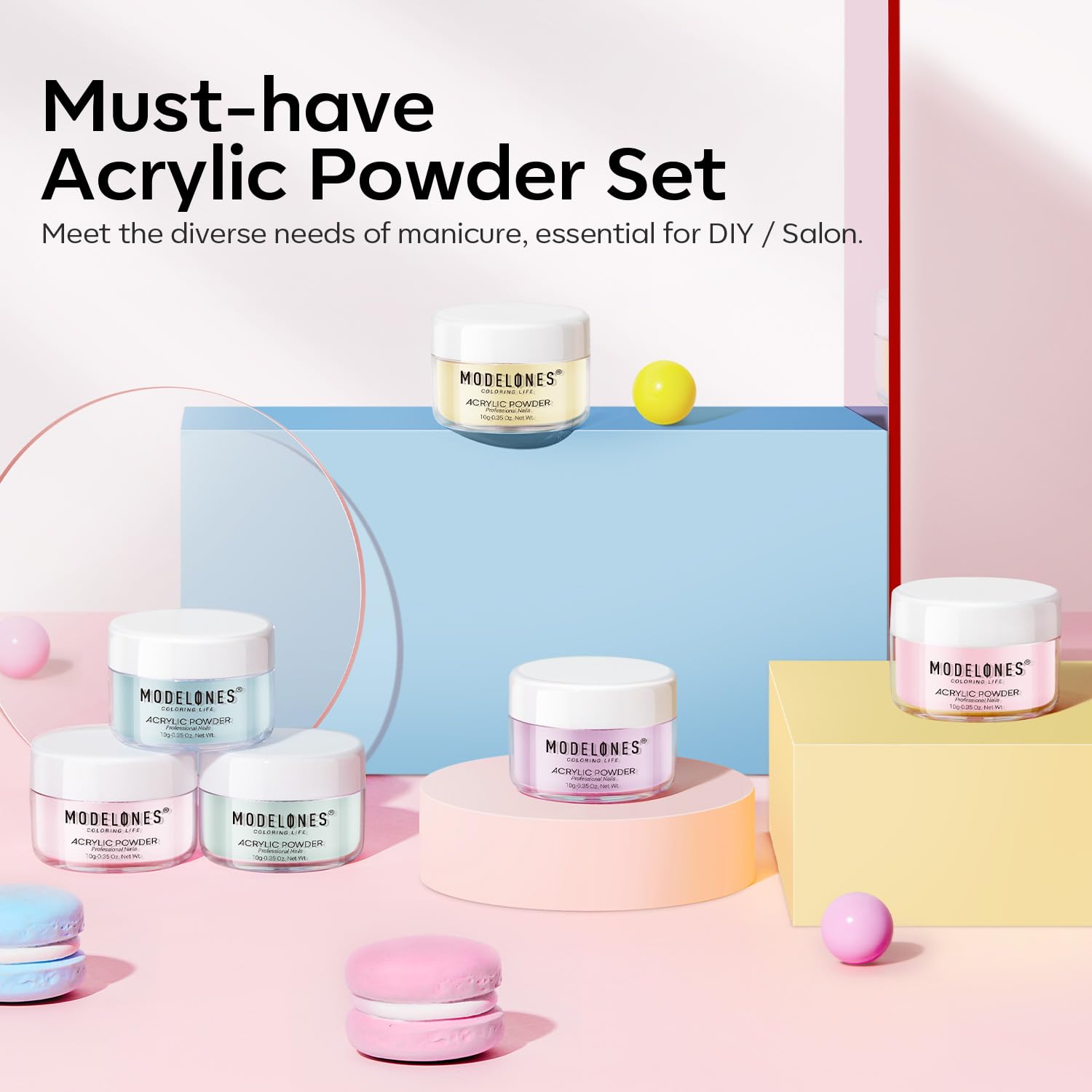 Modelones Pink Acrylic Powder Kit - 6 Colors Pastel Yellow Blue Purple Macaron Spring Cover Powder for Nail Art Extension - No Lamp Needed (A3-PearlyMint Frost) - Image 8