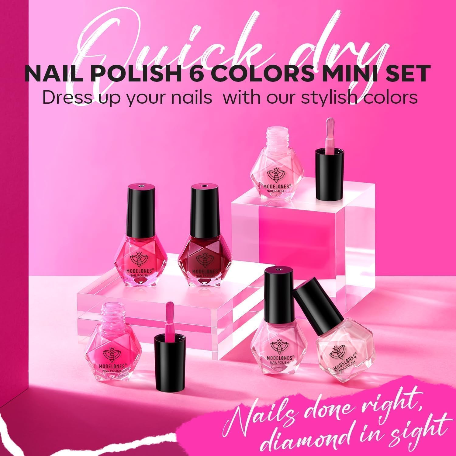 modelones Pink Nail Polish 6 Colors Hot Pink Tones Neon Shades Magenta Light Soft to Dark 2025 Spring Summer Nail Art Design for Women Girl Nail Lovers Valentine's Day Gift Salon DIY Manicure Kit - Image 5