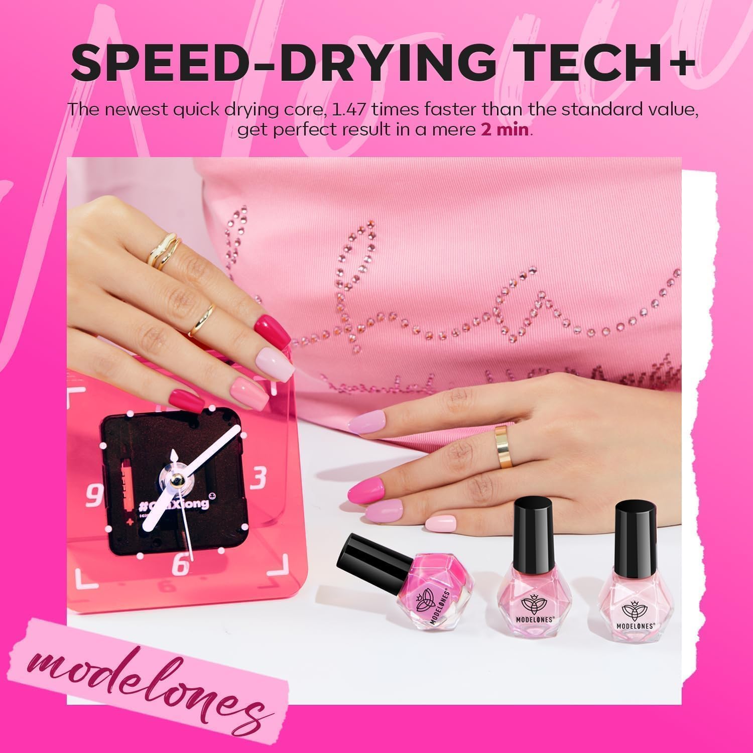 modelones Pink Nail Polish 6 Colors Hot Pink Tones Neon Shades Magenta Light Soft to Dark 2025 Spring Summer Nail Art Design for Women Girl Nail Lovers Valentine's Day Gift Salon DIY Manicure Kit - Image 3