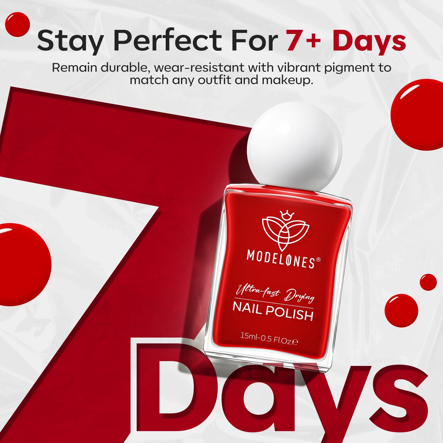 modelones Red Nail Polish, 15 ml Classic Vibrant Red Quick Dry Nail Lacquer Strengthener Long Last Shine Fingernail Toe Nail Art DIY Home Travel Manicure Gift for Women Girls 0.5 Fl Oz - Image 6