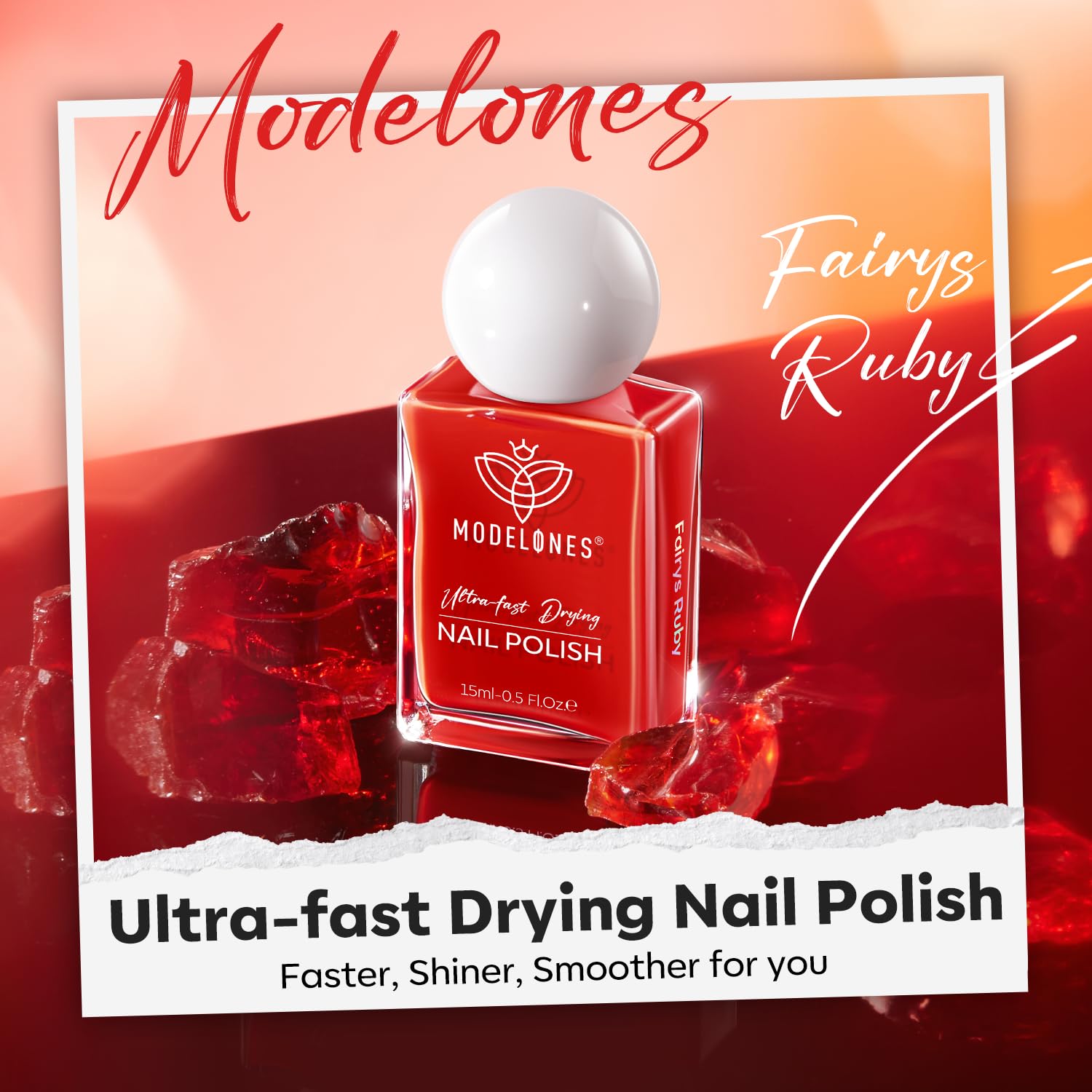 modelones Red Nail Polish, 15 ml Classic Vibrant Red Quick Dry Nail Lacquer Strengthener Long Last Shine Fingernail Toe Nail Art DIY Home Travel Manicure Gift for Women Girls 0.5 Fl Oz - Image 2
