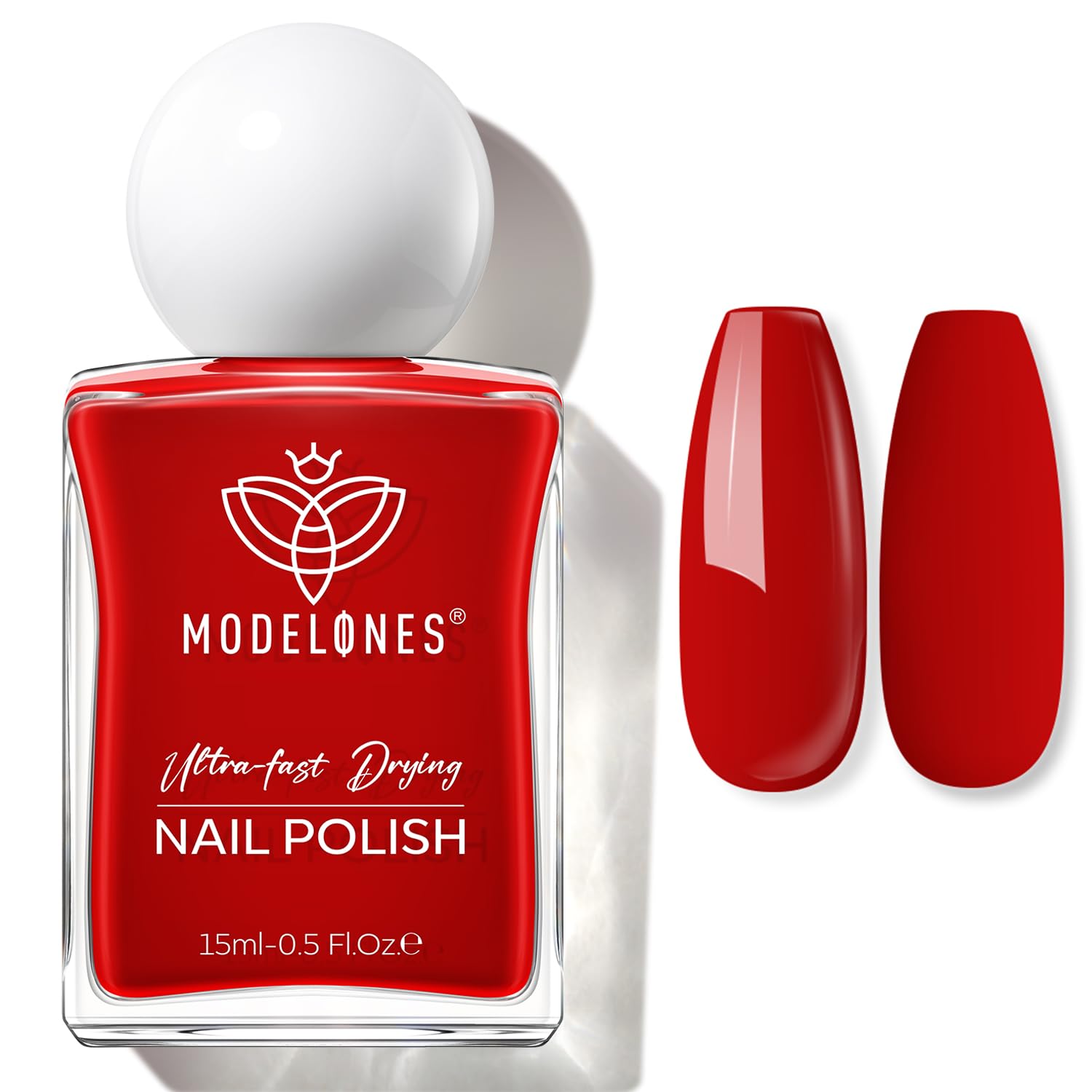 modelones Red Nail Polish, 15 ml Classic Vibrant Red Quick Dry Nail Lacquer Strengthener Long Last Shine Fingernail Toe Nail Art DIY Home Travel Manicure Gift for Women Girls 0.5 Fl Oz